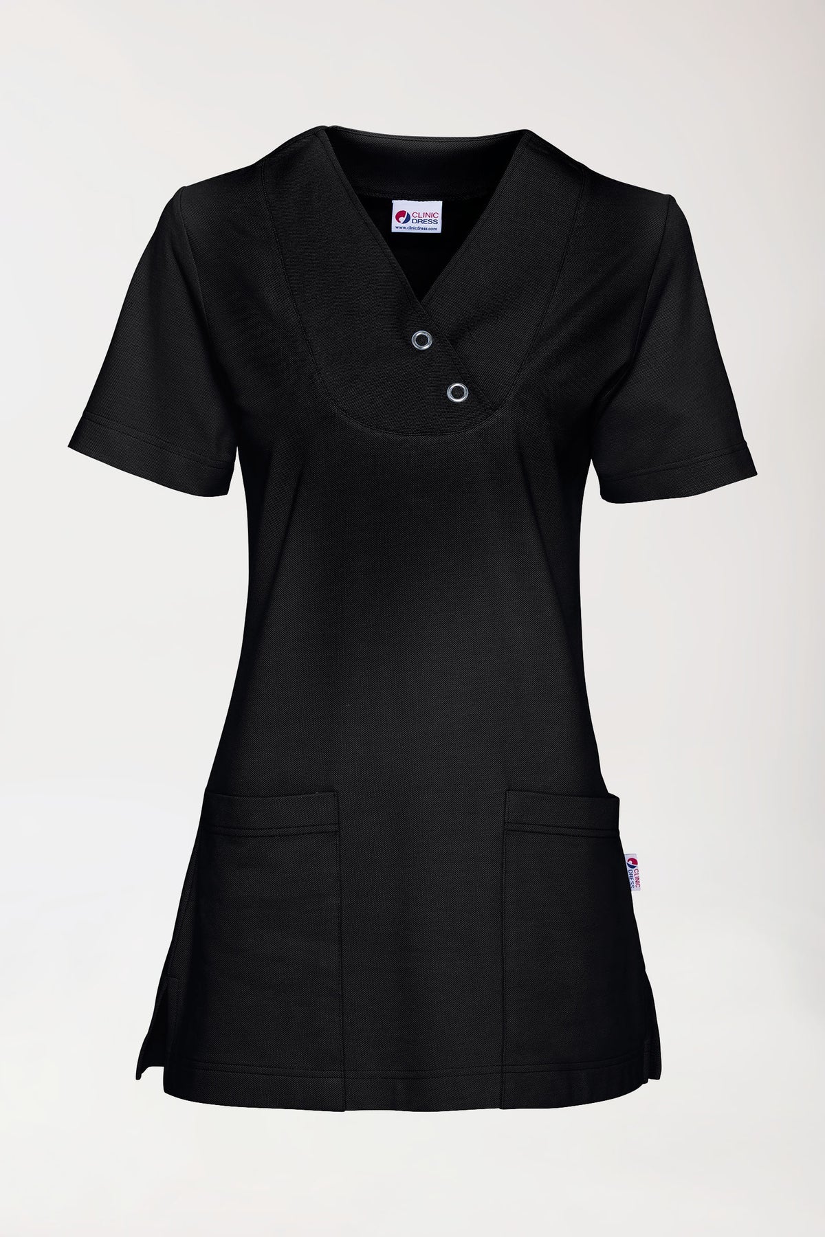 Piqué Longshirt Damen - V-Ausschnitt schwarz