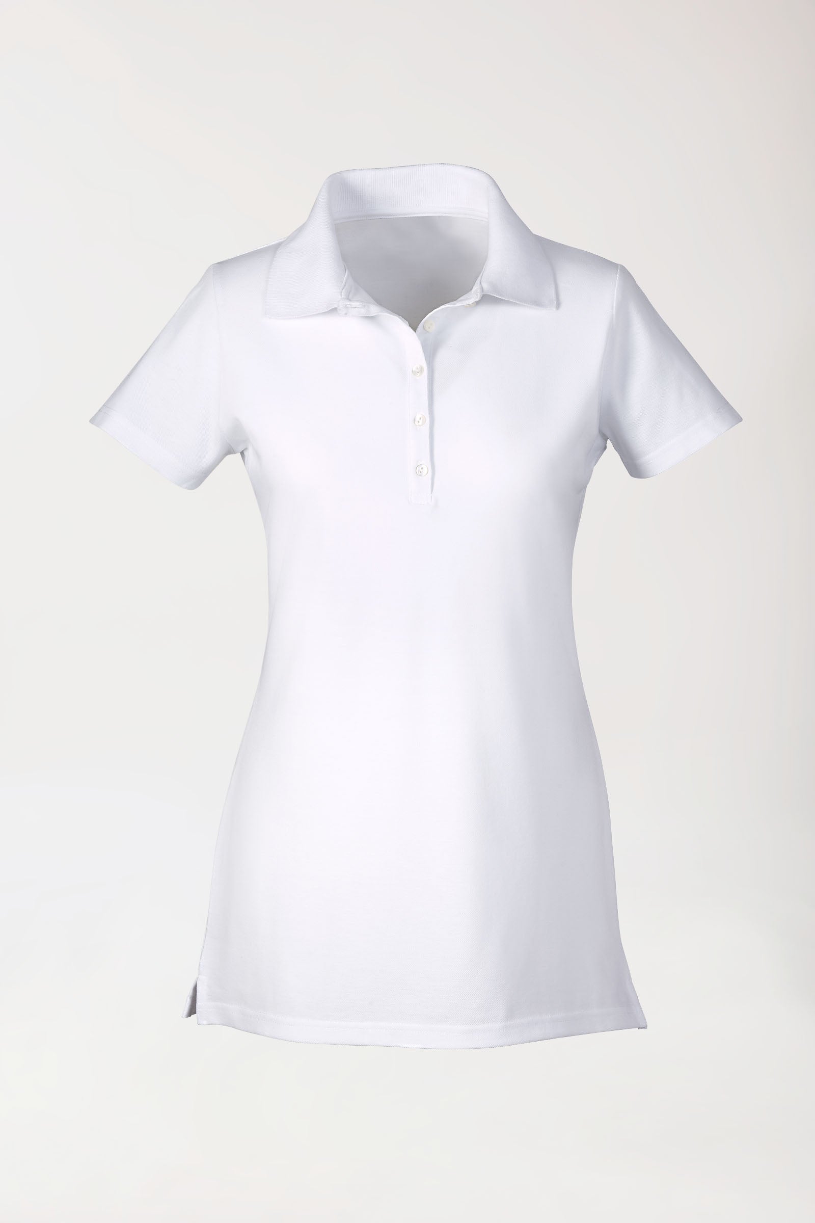 Stretch Longshirt Damen - Polokragen weiß