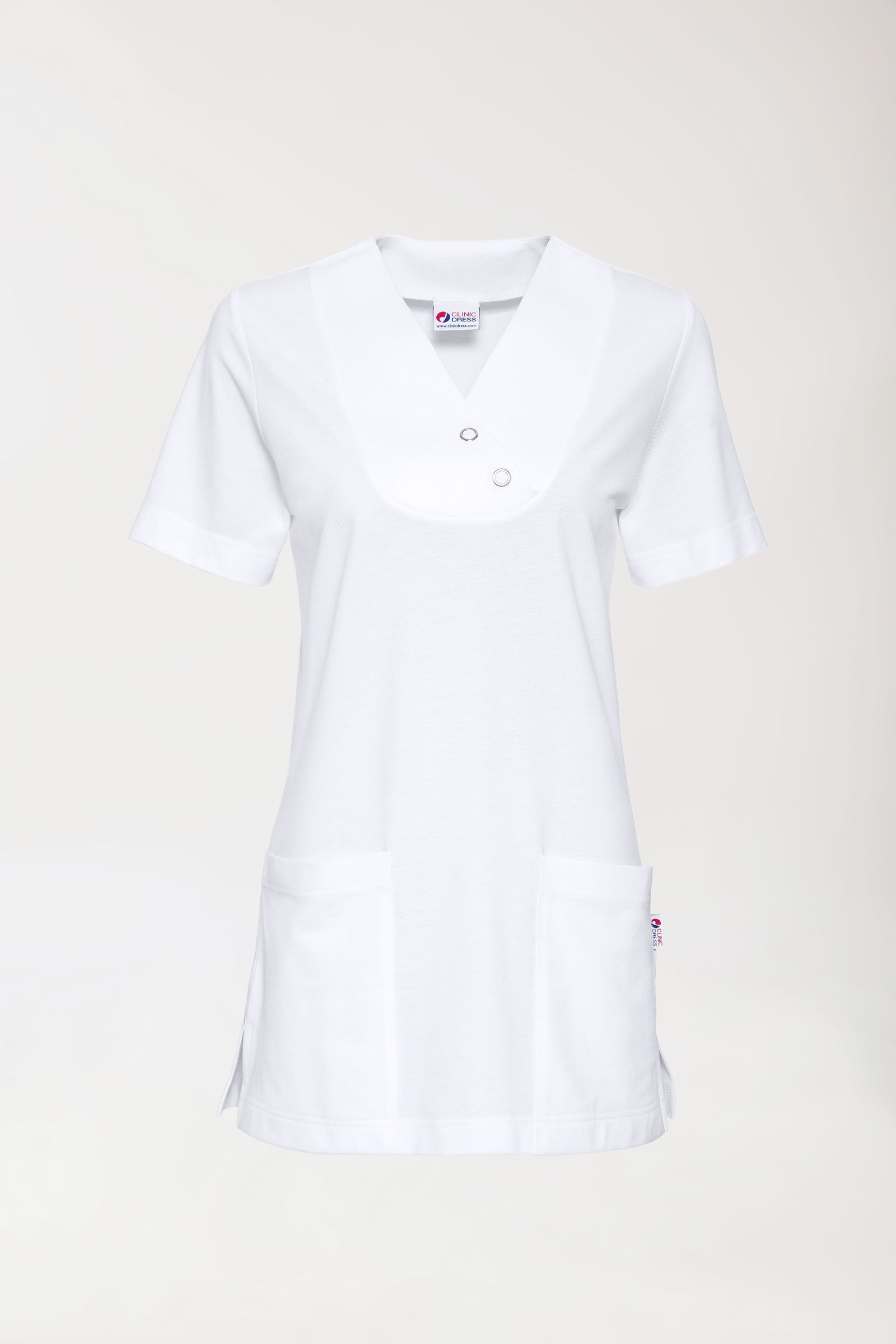 Piqué Longshirt Damen - V-Ausschnitt weiß