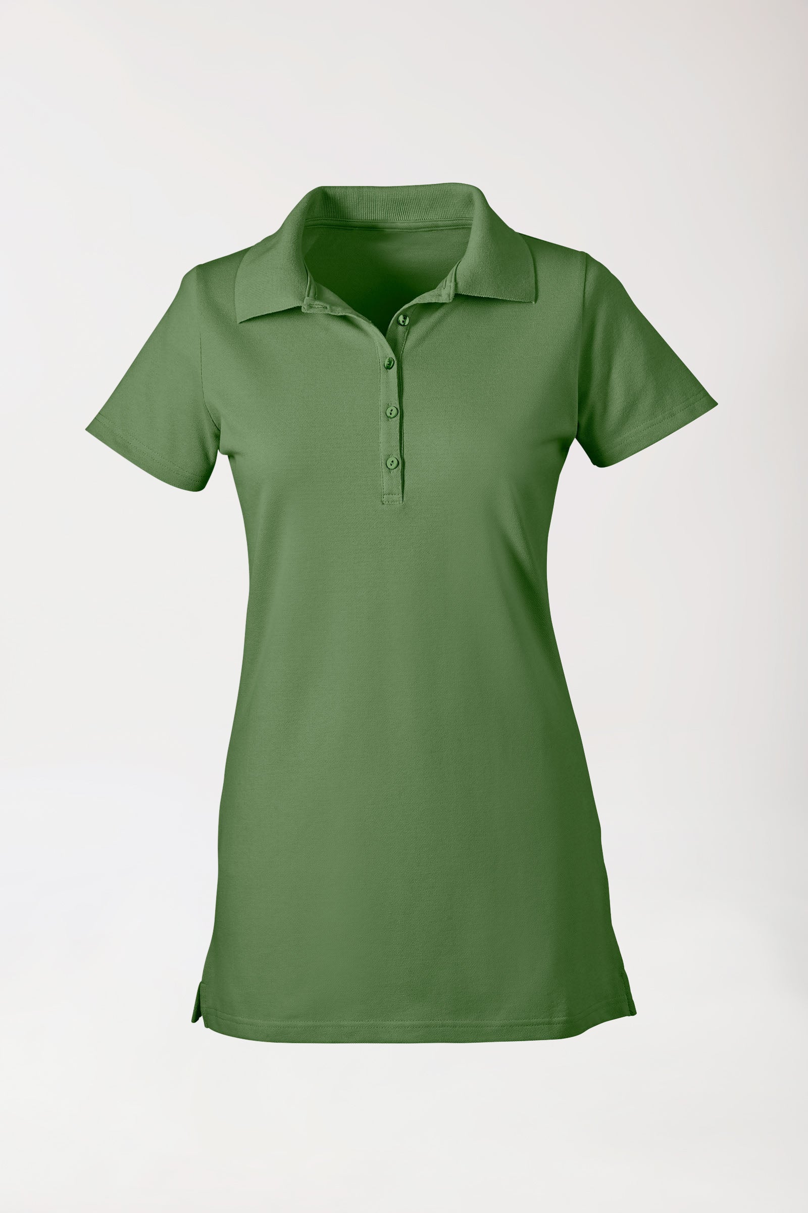 Stretch Longshirt Damen - Polokragen wiesengrün, Vorderansicht