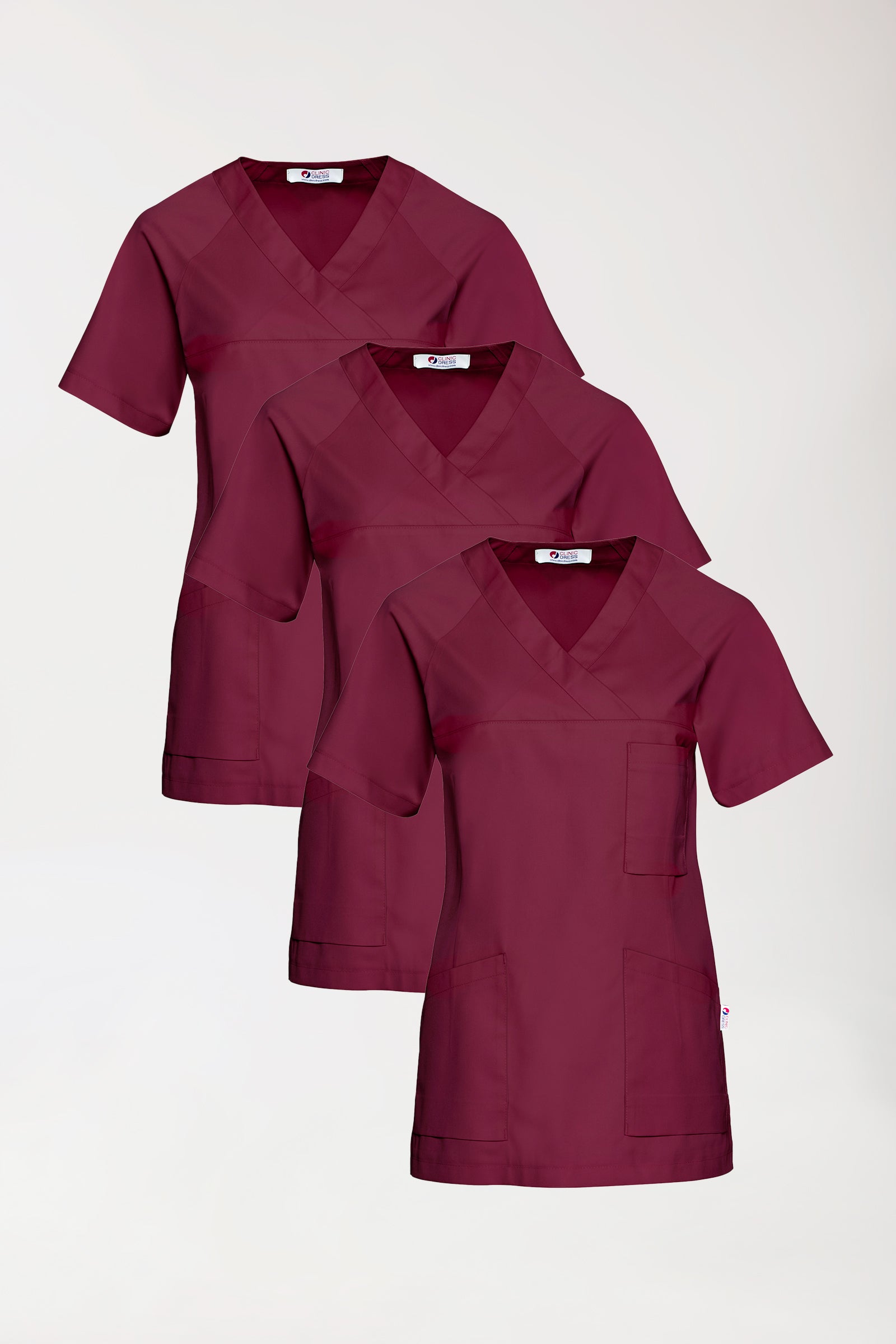 CORE Schlupfkasack Damen - 3er-Pack - V-Ausschnitt bordeaux