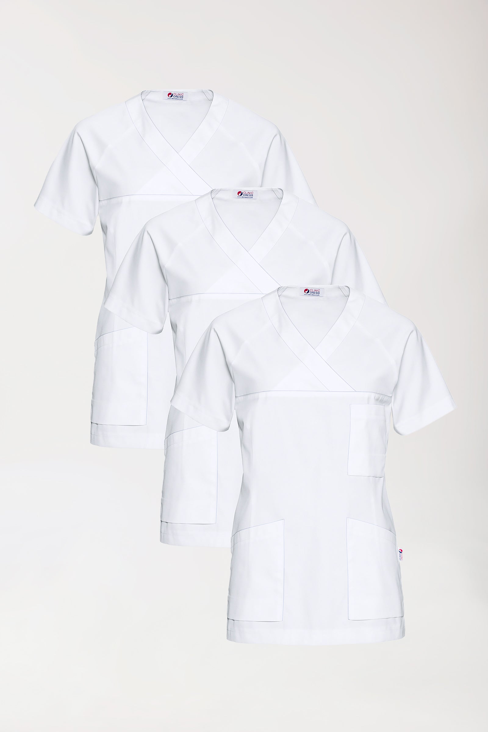 CORE Schlupfkasack Damen - 3er-Pack - V-Ausschnitt weiß