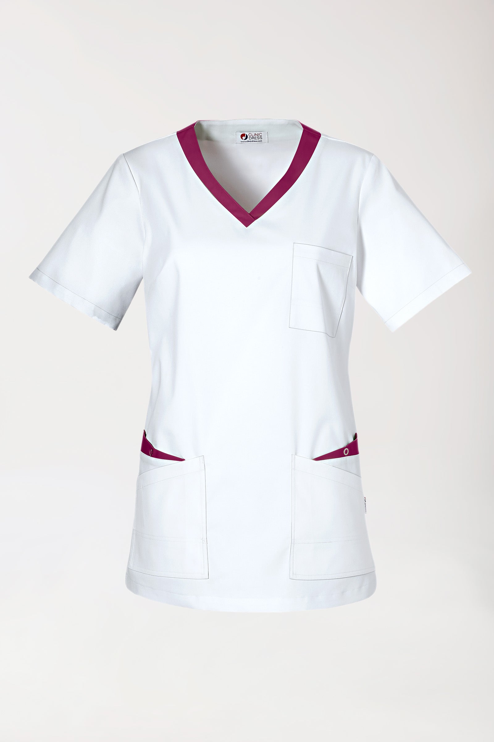 CLINIC STRETCH Schlupfkasack Damen - 1/2 Arm weiß/berry