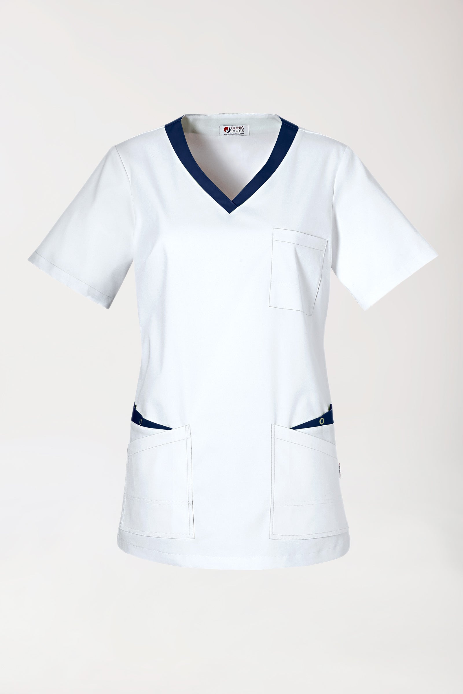 CLINIC STRETCH Schlupfkasack Damen - 1/2 Arm weiß/navy