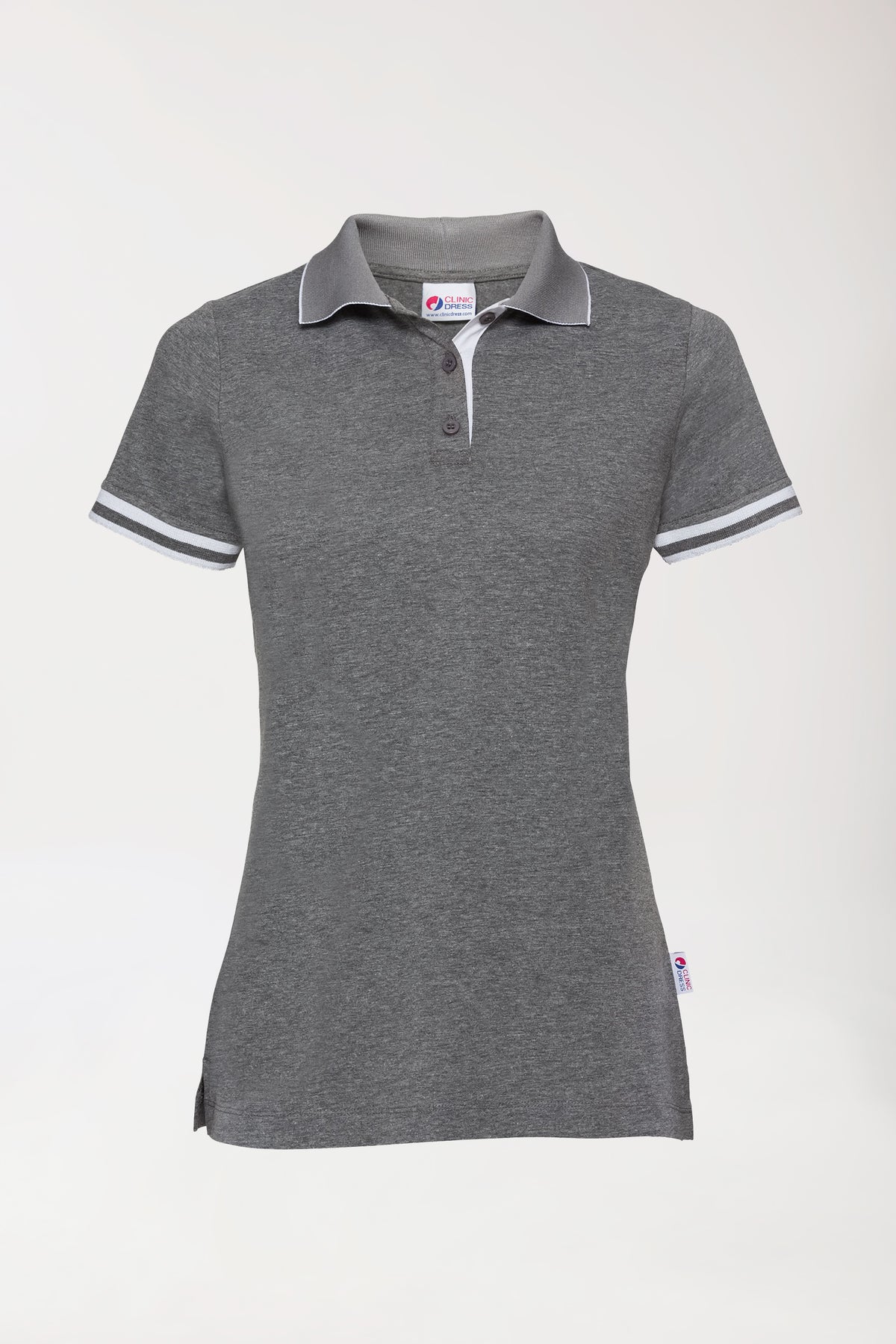 Stretch Shirt Damen - Polokragen dunkelgrau melange/weiß, Vorderansicht