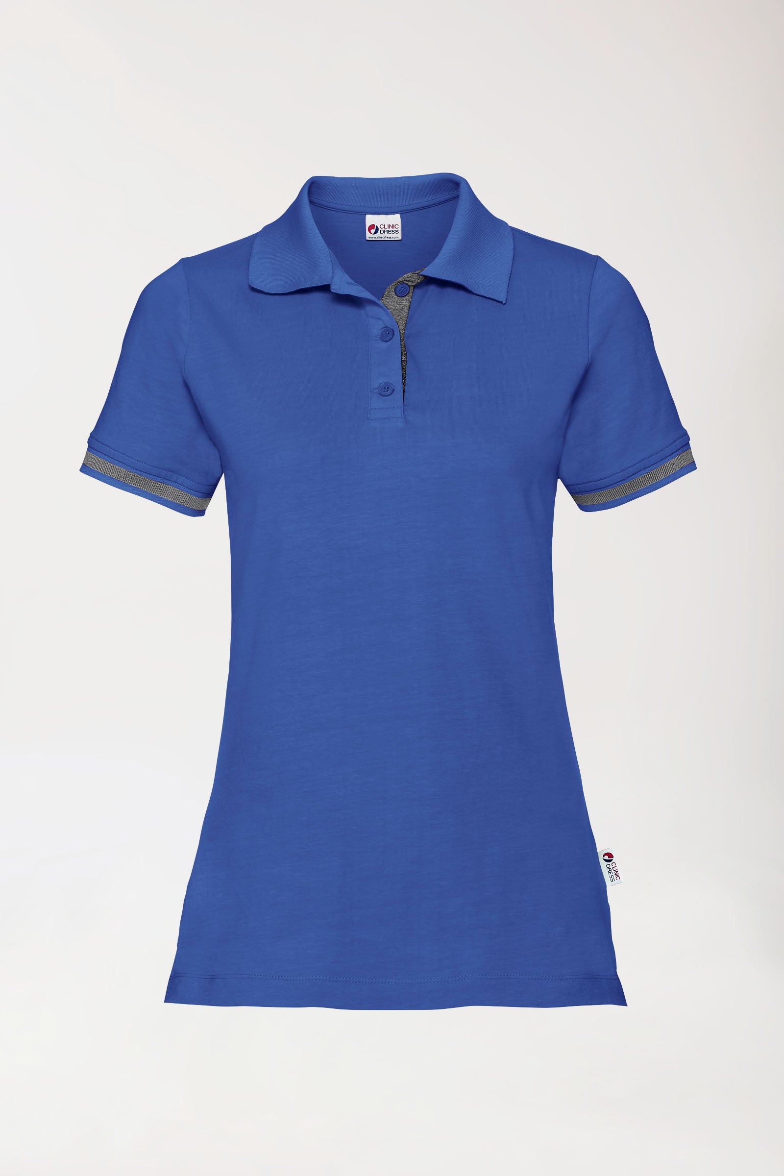 Stretch Shirt Damen - Polokragen königsblau/dunkelgrau melange