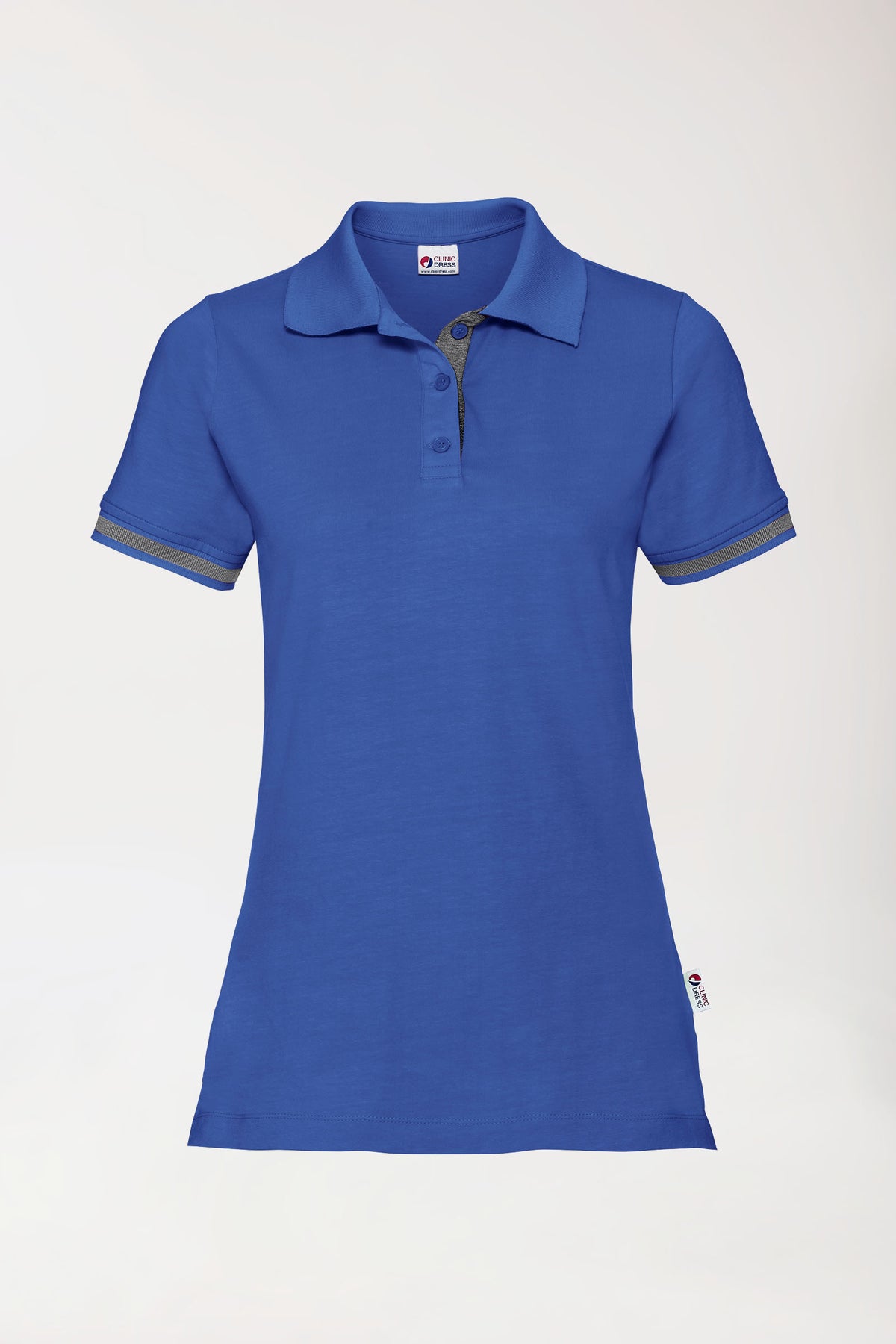 Stretch Shirt Damen - Polokragen königsblau/dunkelgrau melange