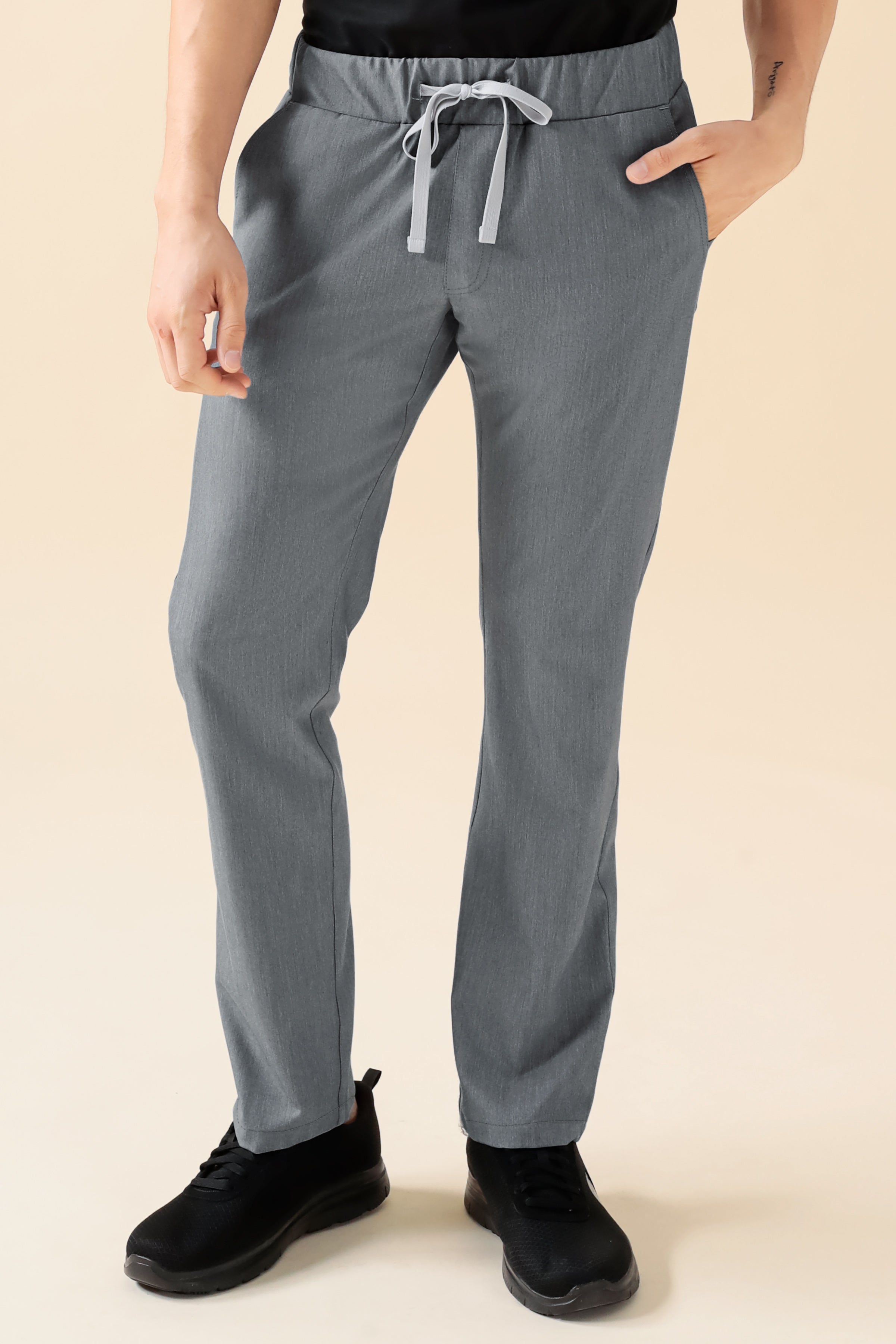 KAERE Hose Herren - gerader Saum ohne Beintaschen grau melange