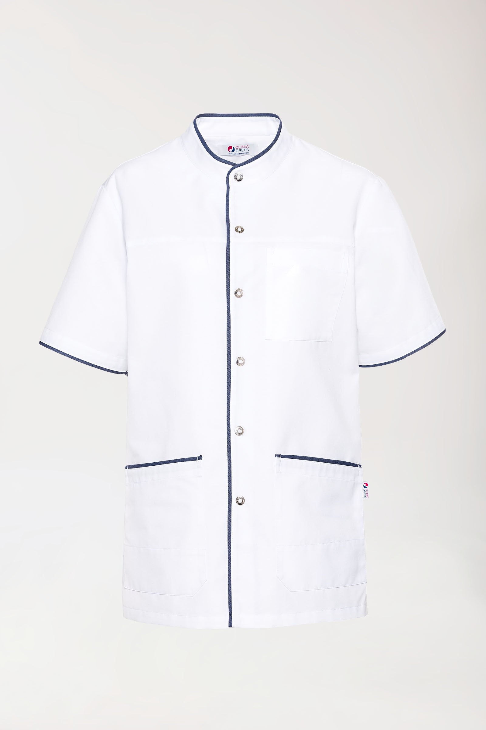 Beauty Kasack Herren - durchgeknöpft weiß/jeansblau