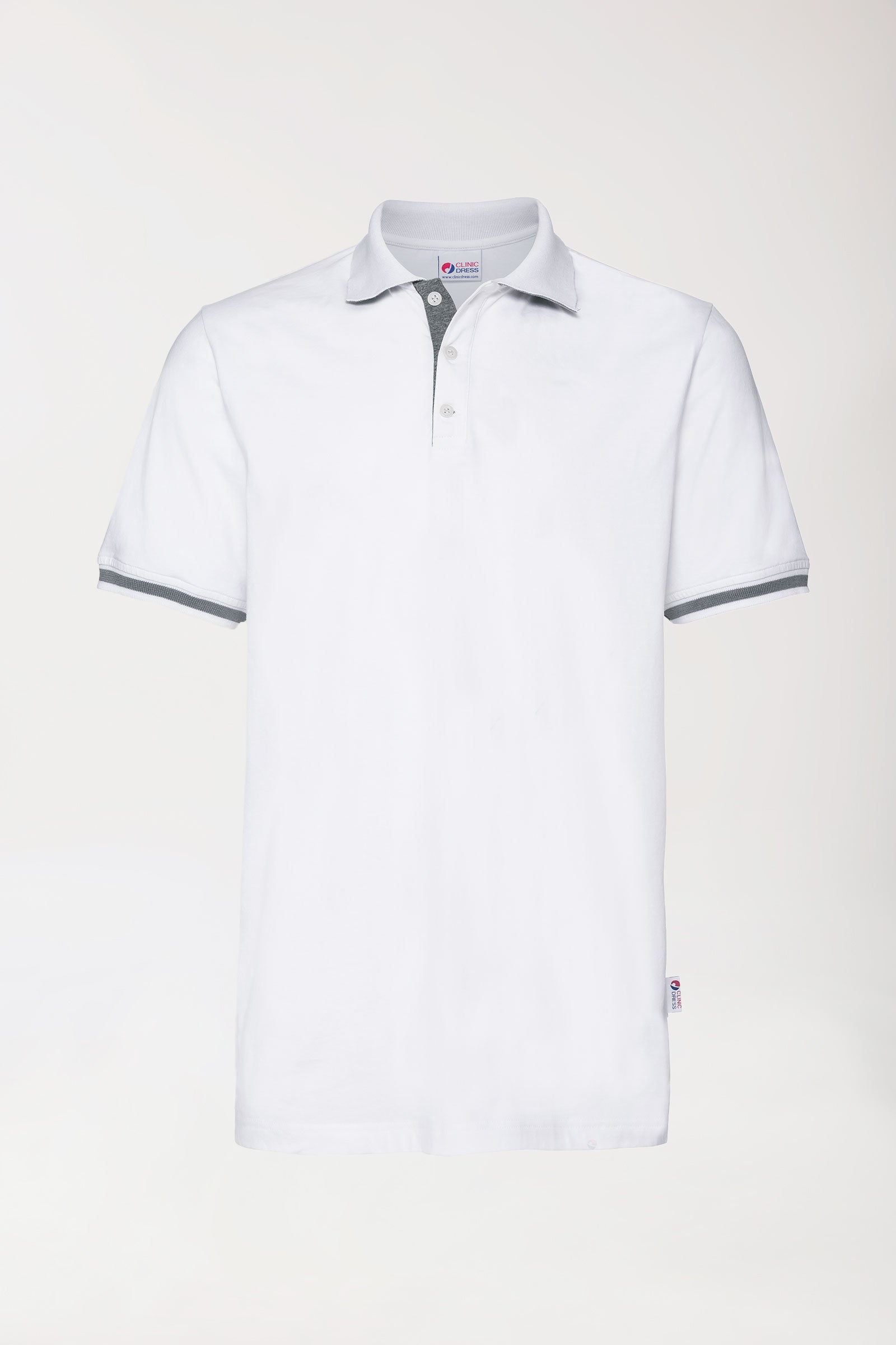 Stretch Shirt Herren - Polokragen weiß/dunkelgrau melange