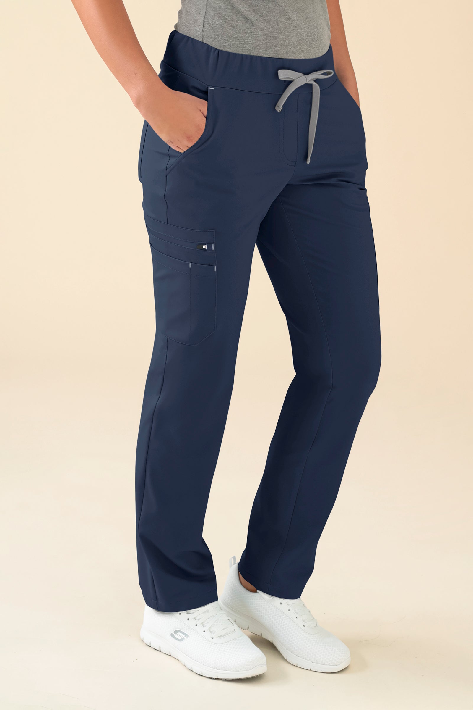 KAERE Hose Damen - gerader Saum mit Beintaschen navy