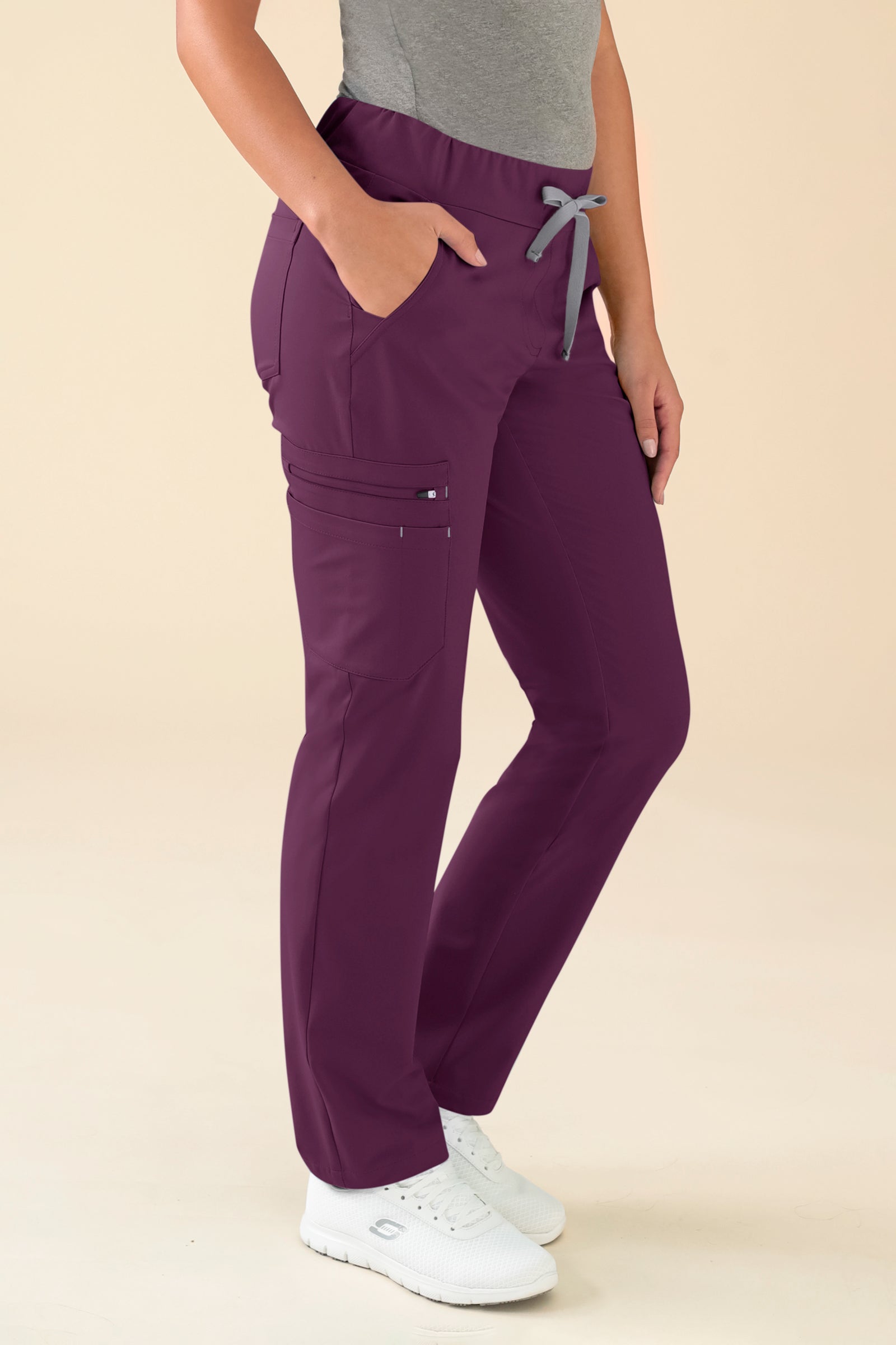 KAERE Hose Damen - gerader Saum mit Beintaschen pflaume, Vorderansicht