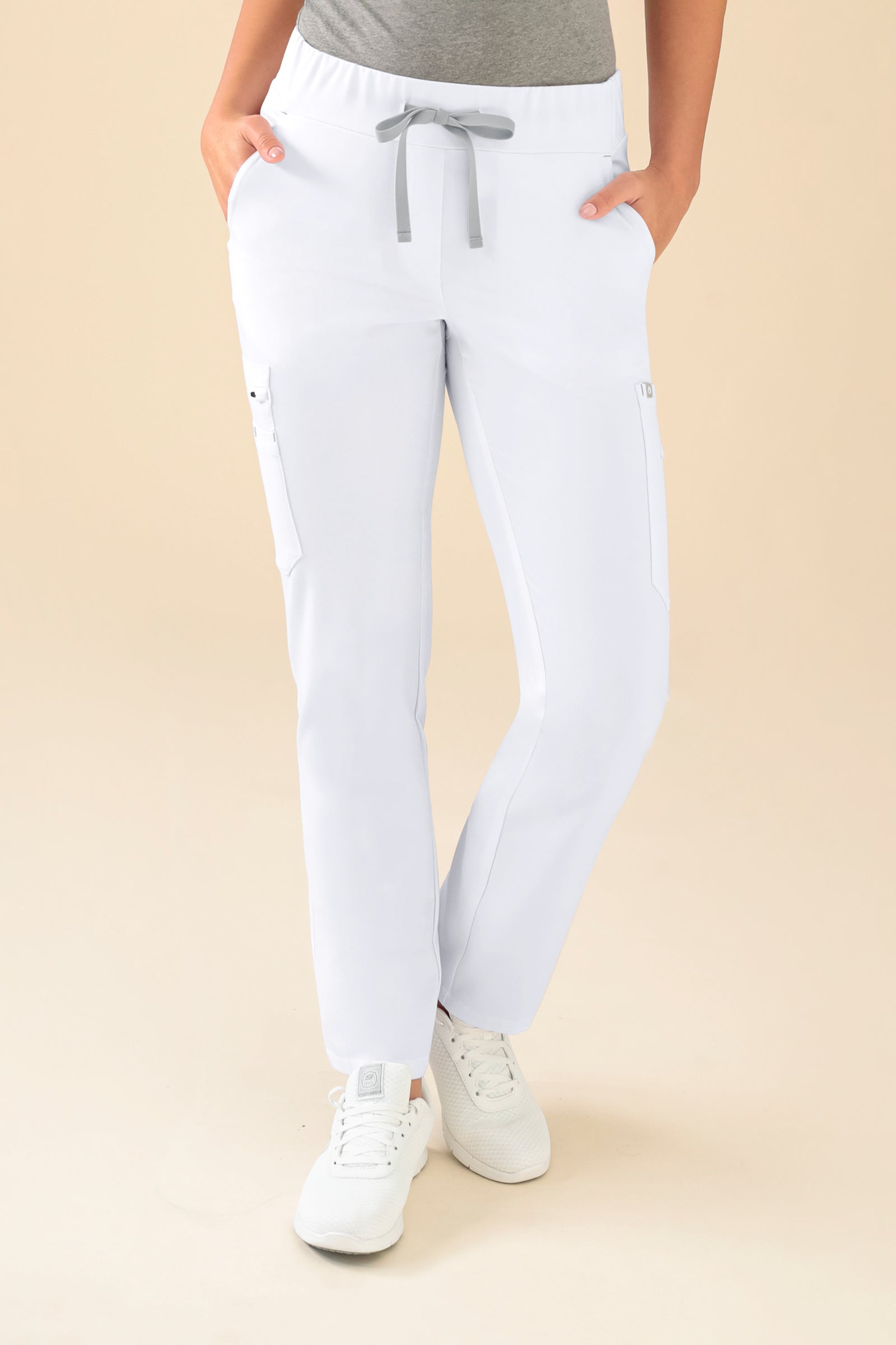 KAERE Hose Damen - gerader Saum mit Beintaschen weiß