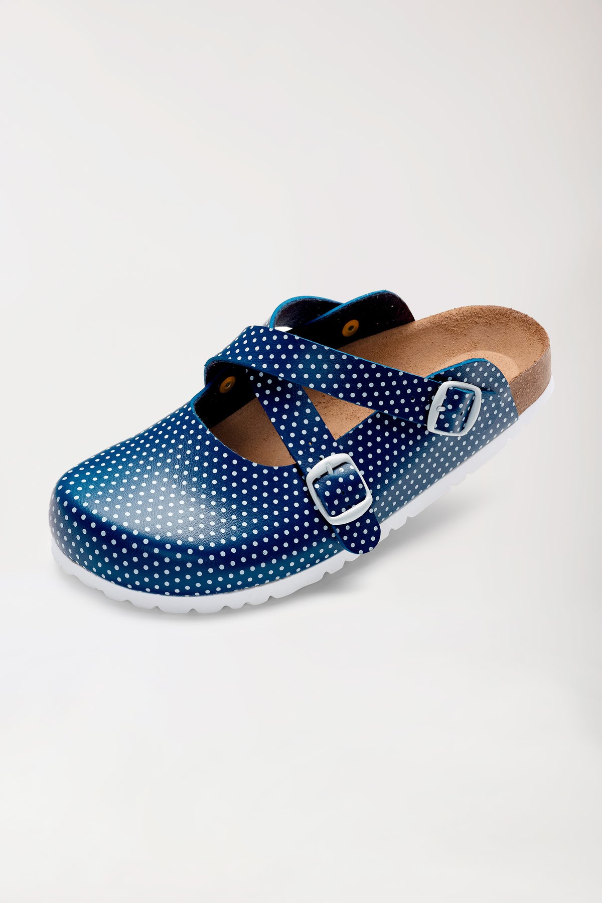Damen Clog navy/weiß, Vorderansicht
