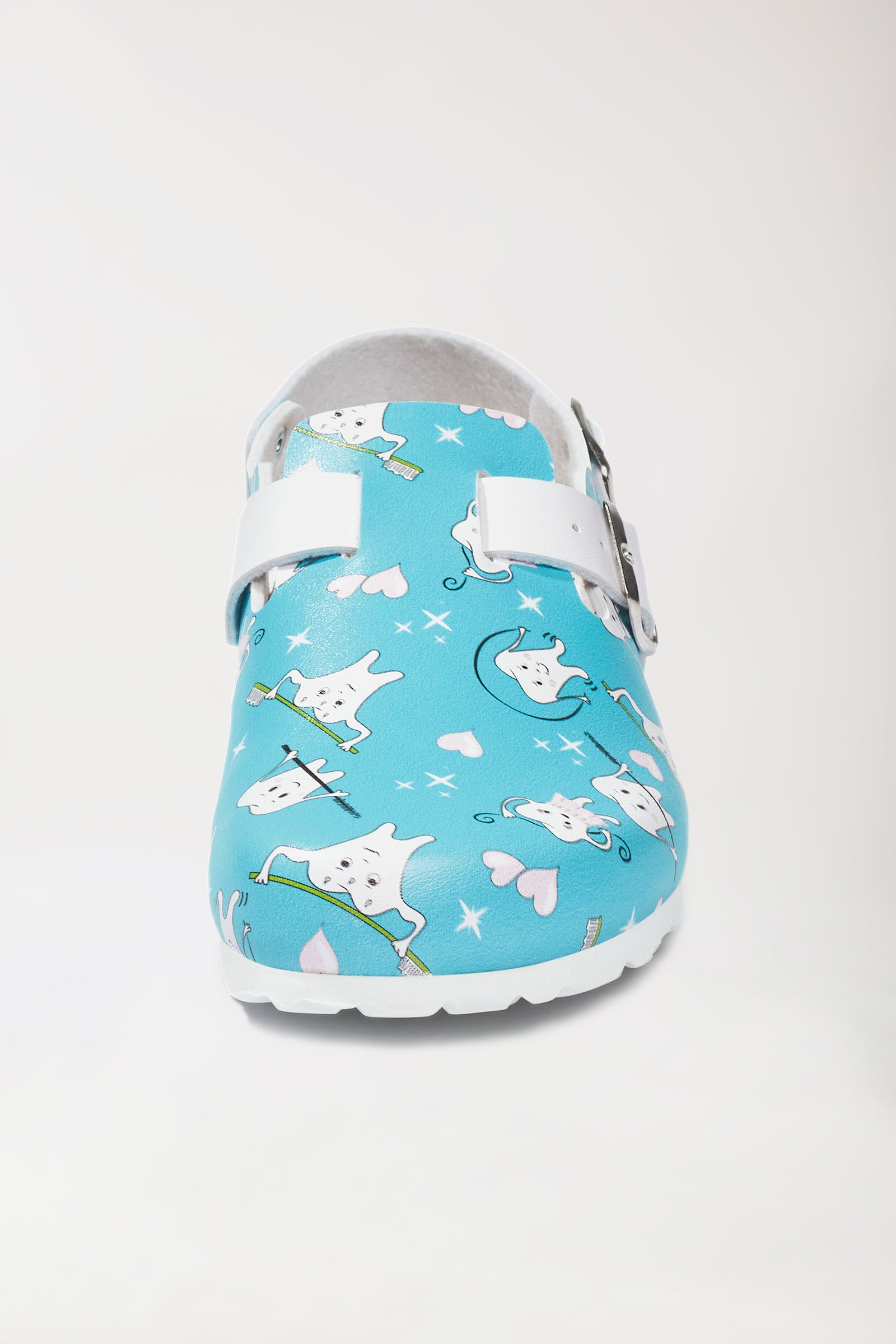 Damen Clog türkis/weiß, Vorderansicht