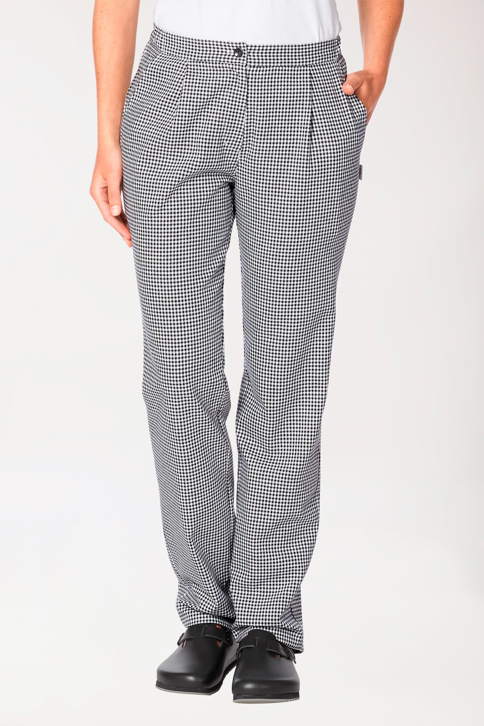 Gastro Hosen Damen - Bundfalten schwarz/weiß