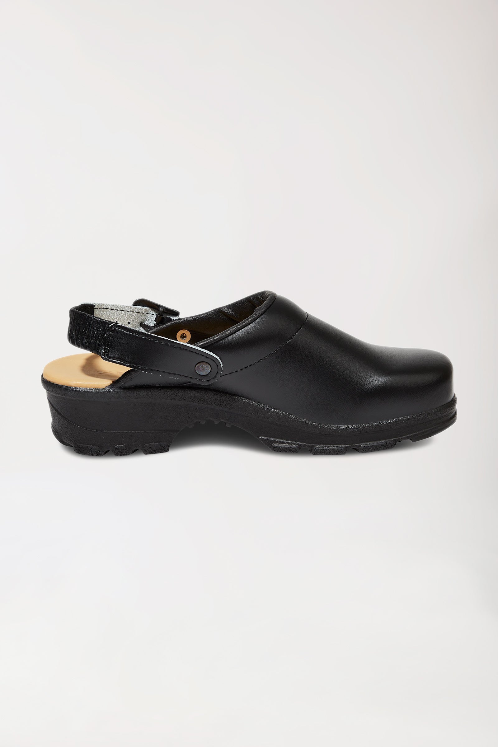 Berufs-Clog Schwarz Permair Leder Unisex, Vorderansicht