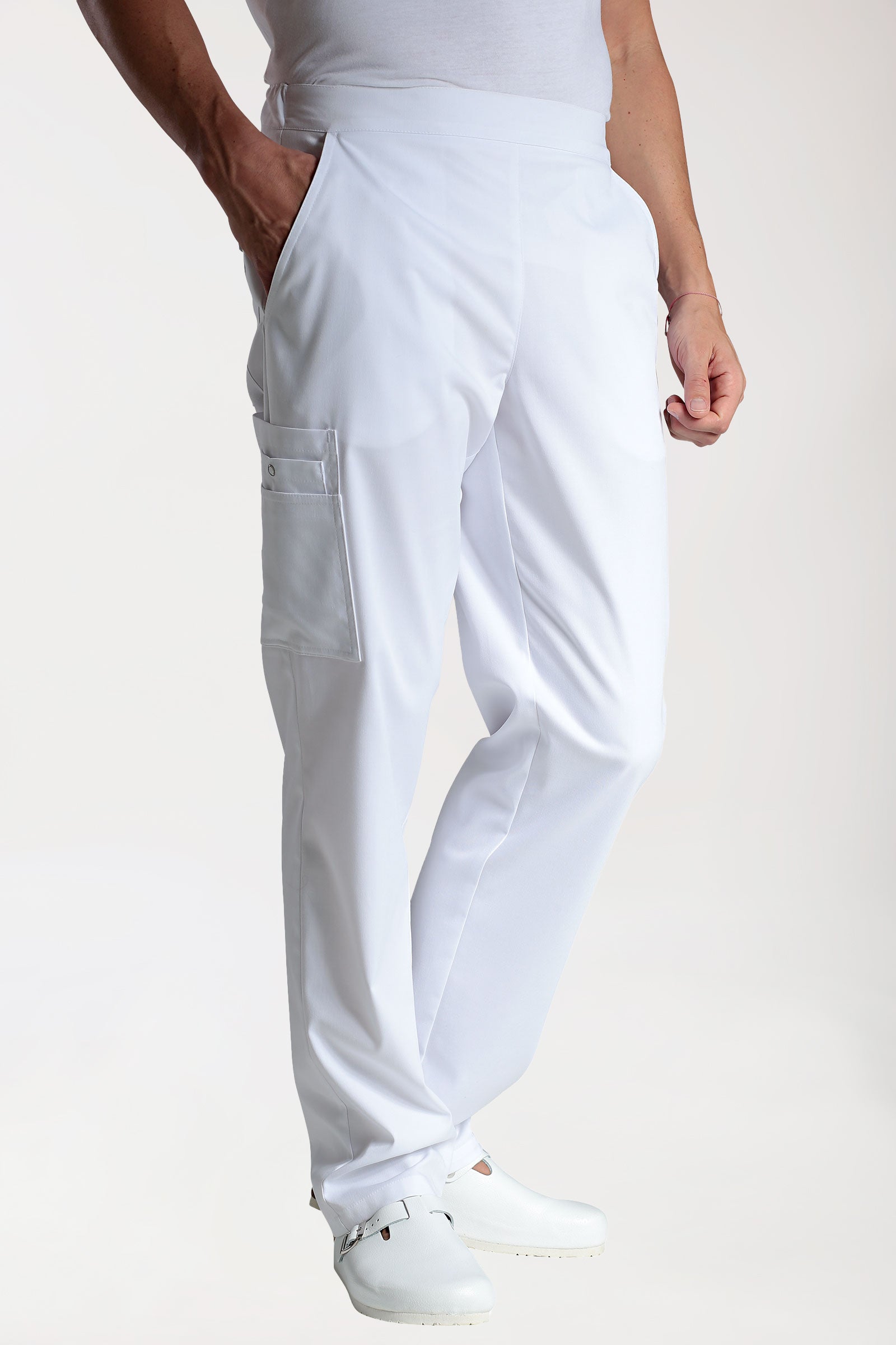 CLINIC STRETCH Hose Unisex - mit Beintasche weiß