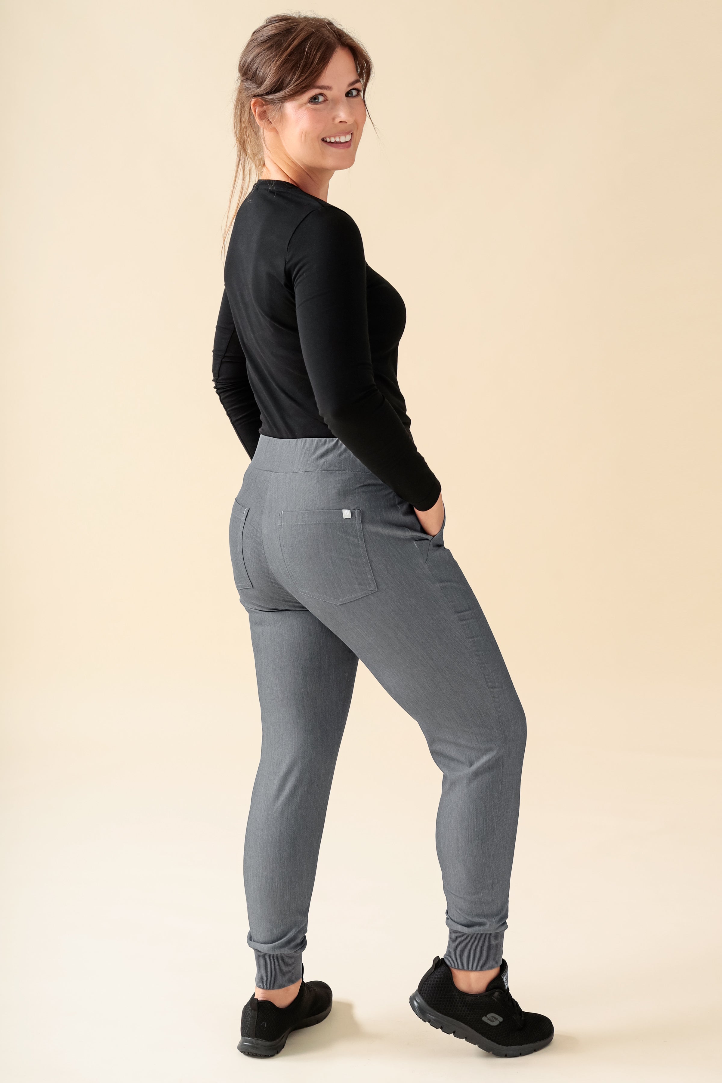 KAERE Hose Damen - Saumbündchen Kurzgr. ohne Beintaschen grau melange