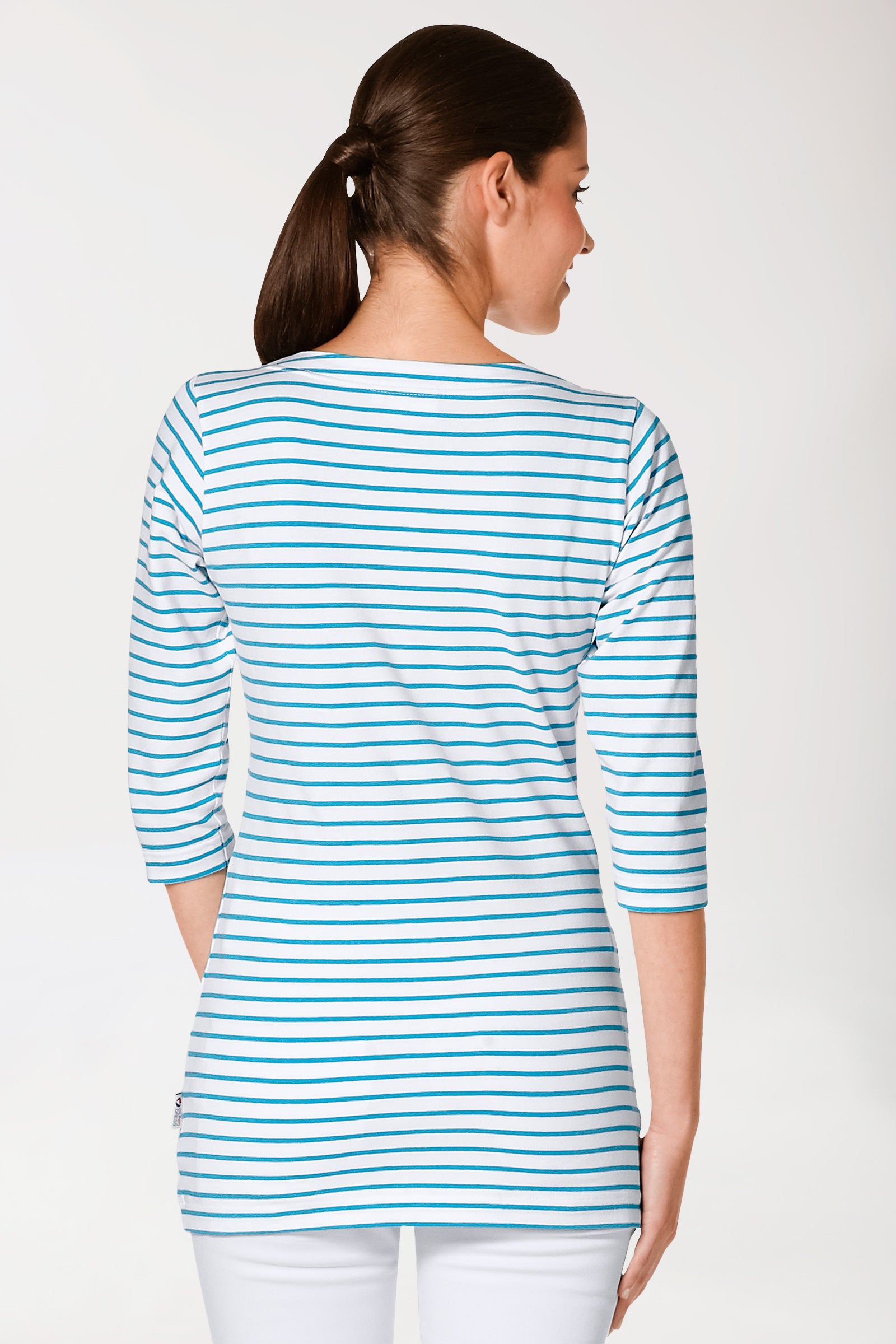 Longshirt Damen - 3/4 Arm türkis/weiß