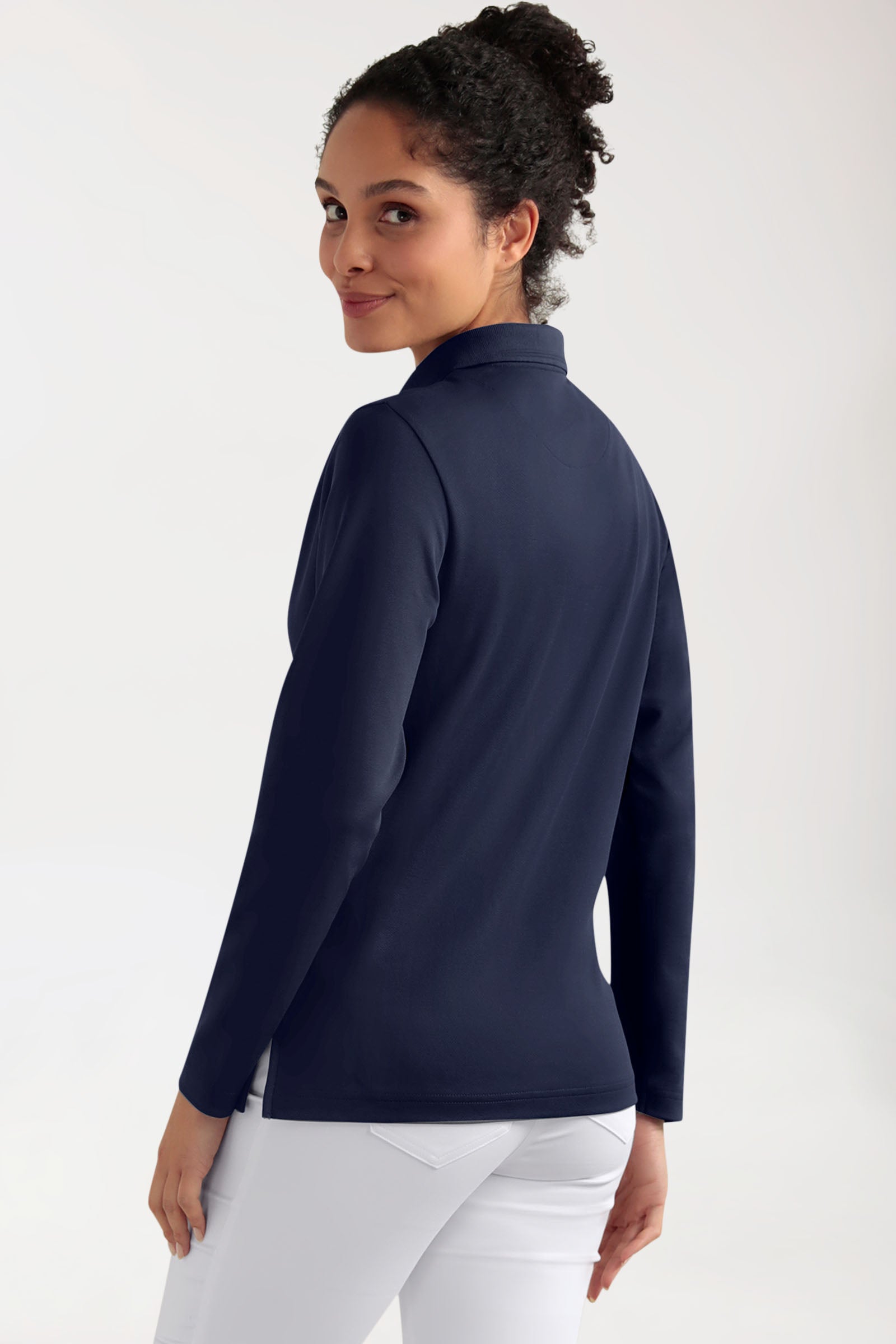 COMFY FLEX Stretch Longsleeve Damen - Polokragen navy