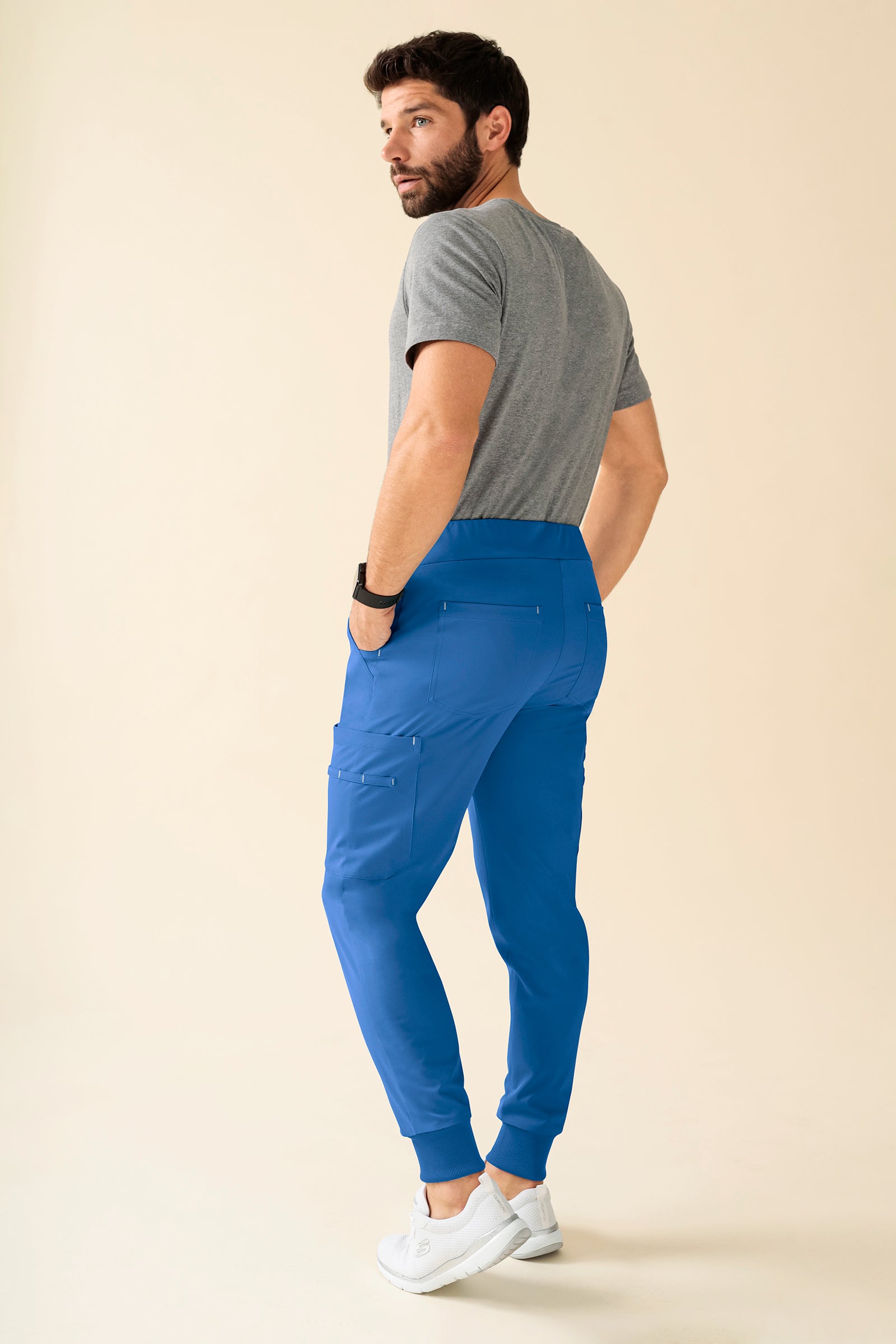 KAERE Hose Herren - Saumbündchen Kurzgr. mit Beintaschen blau, Rückansicht 