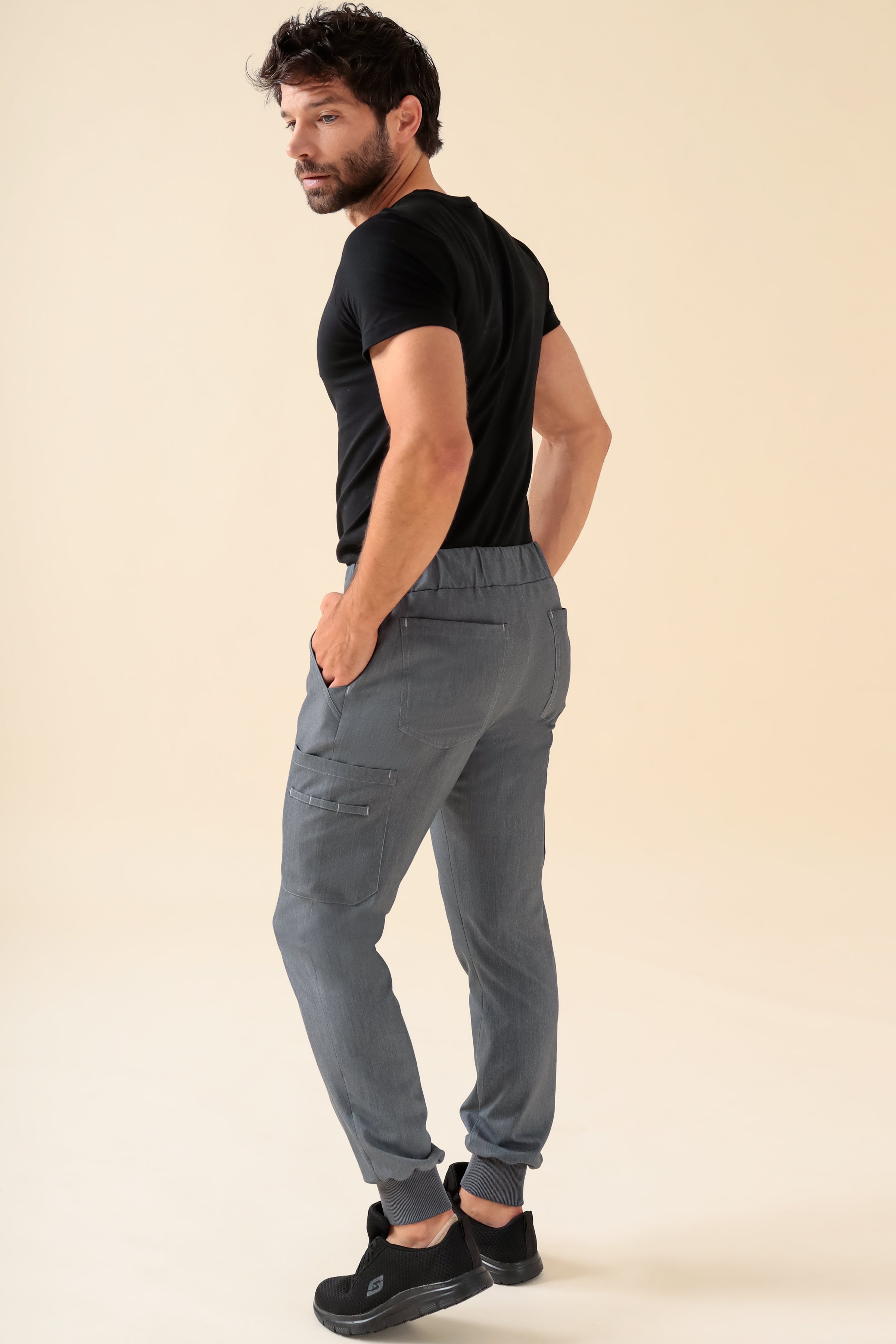 KAERE Hose Herren - Saumbündchen Kurzgr. mit Beintaschen grau melange