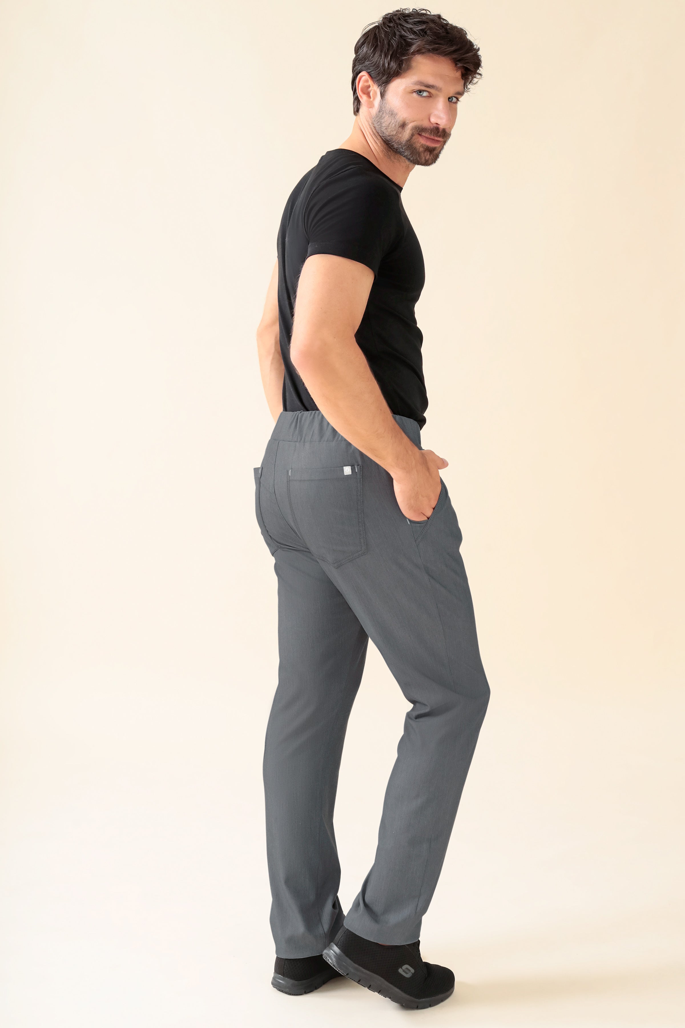 KAERE Hose Herren - gerader Saum Kurzgr. ohne Beintaschen grau melange