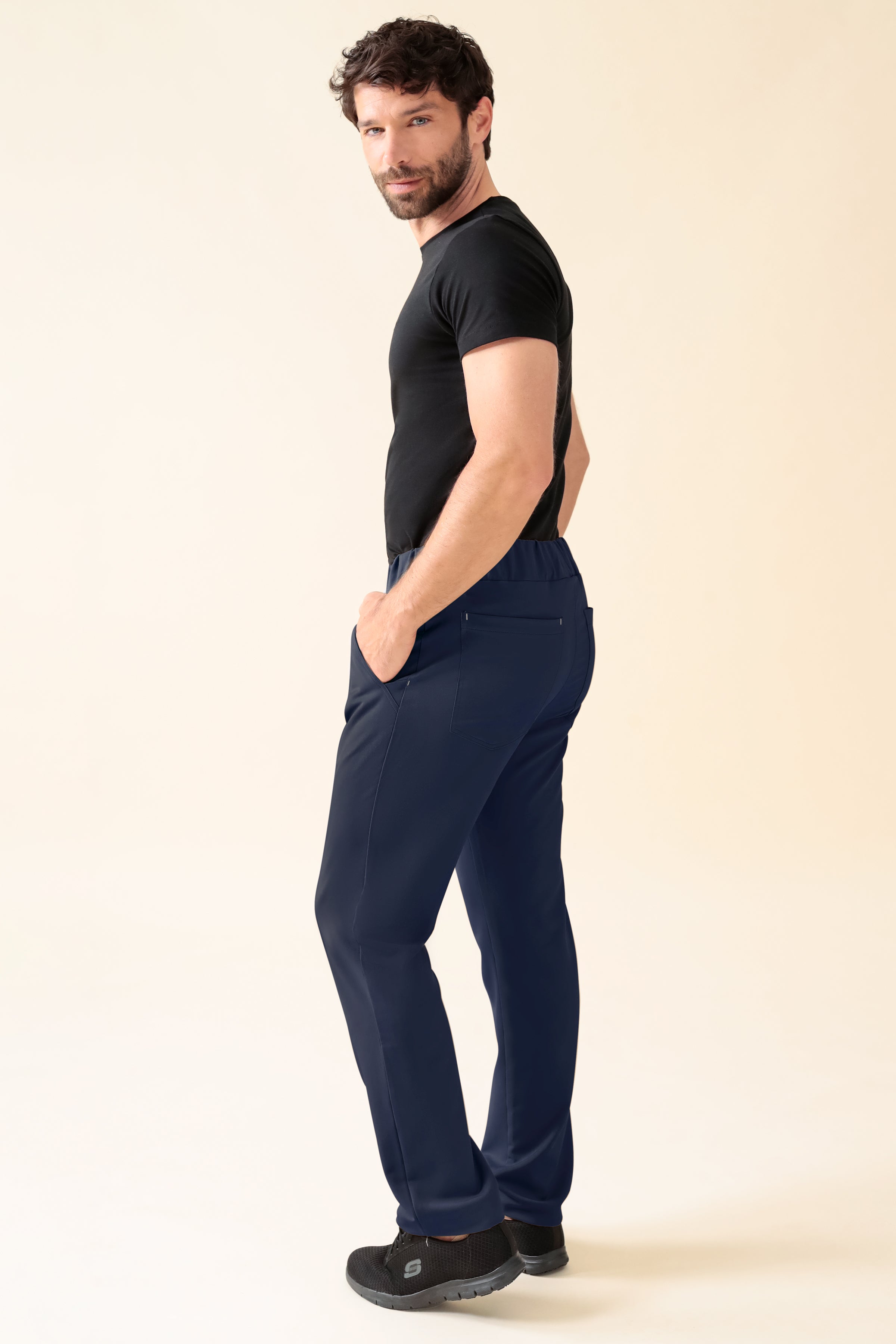 KAERE Hose Herren - gerader Saum Kurzgr. ohne Beintaschen navy, Rückansicht 