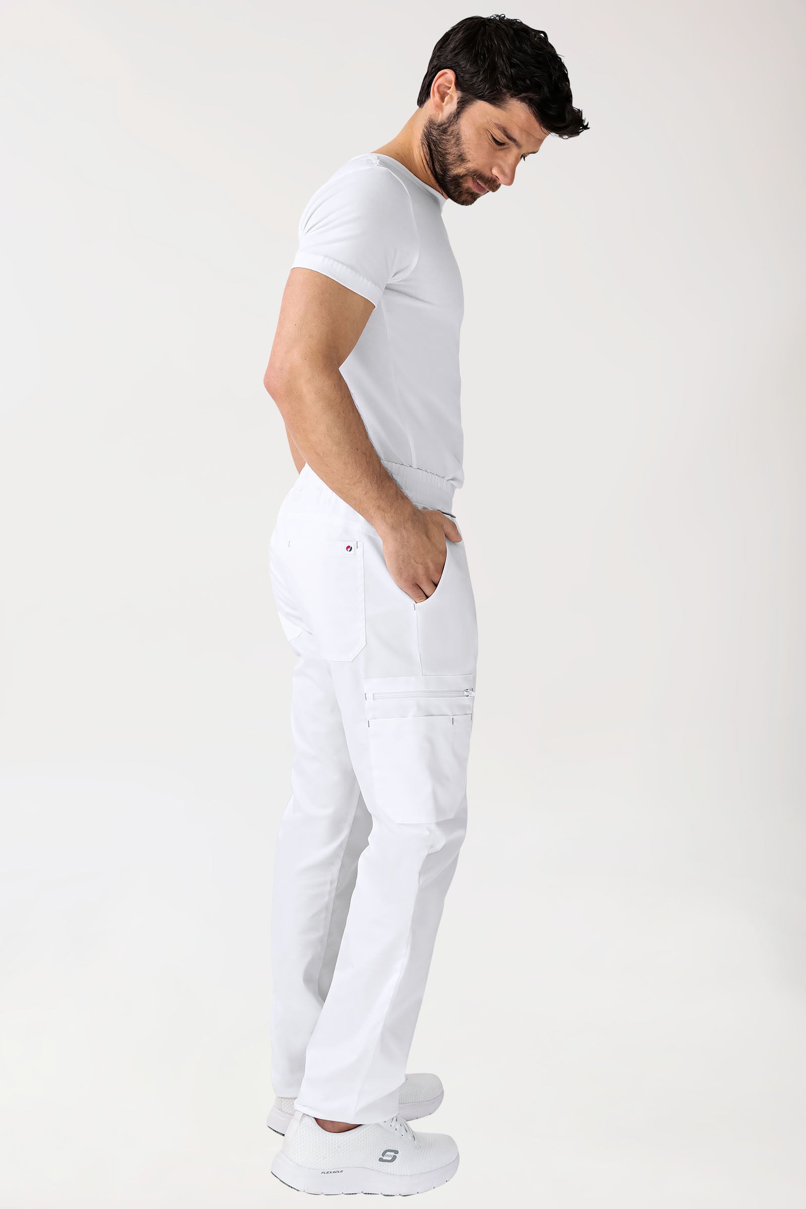 CLINIC STRETCH Hose Herren - gerader Saum Kurzgr. weiß/grau