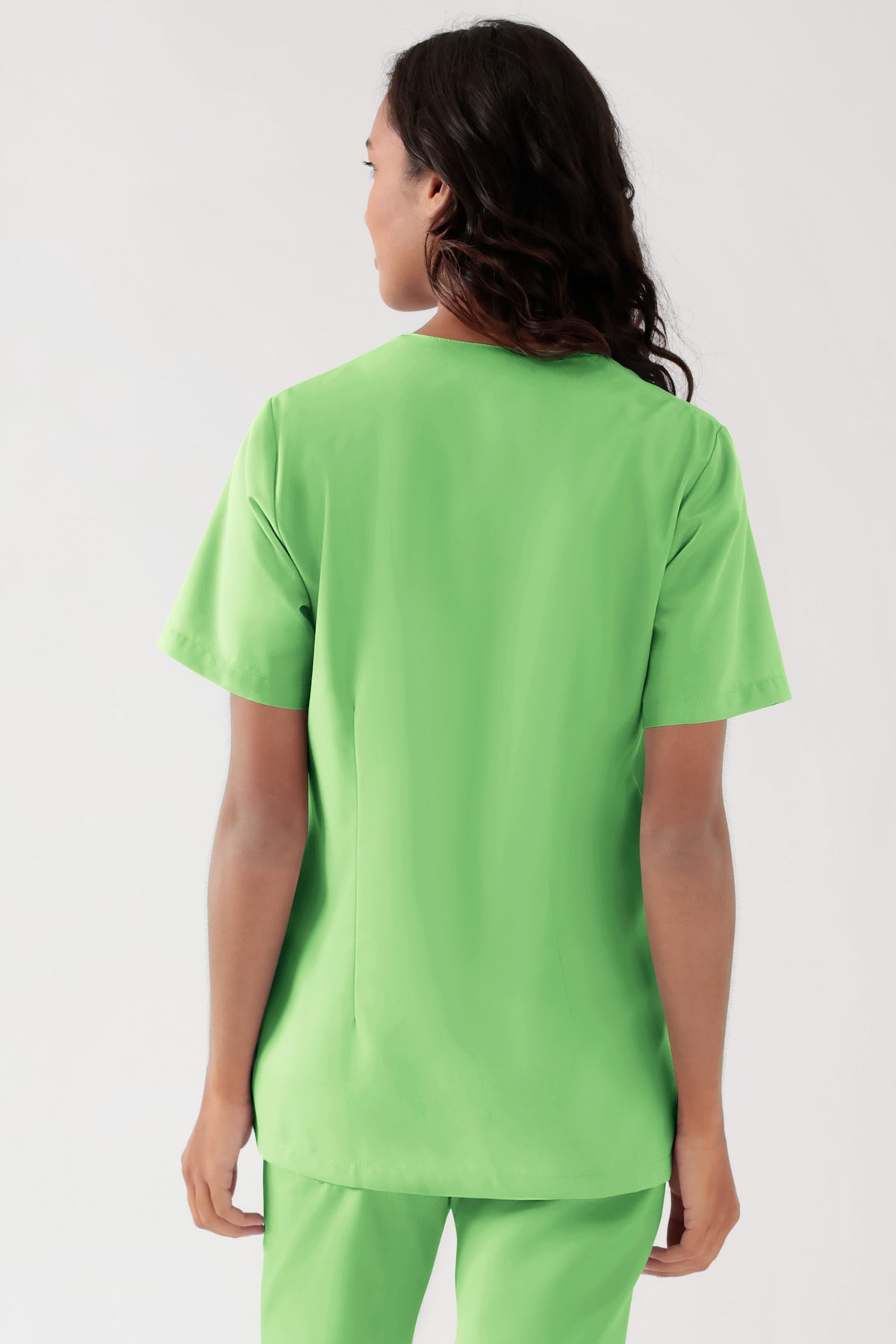 TENCEL™ Schlupfkasack Damen - V-Ausschnitt apfelgrün, Rückansicht 