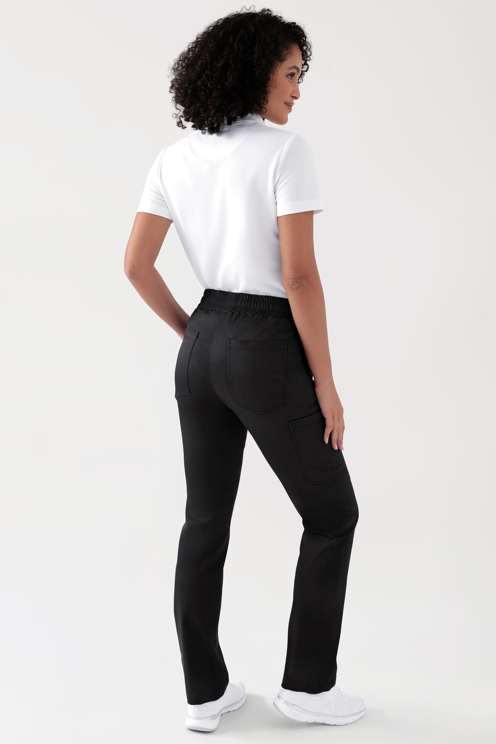 COMFY FLEX Stretch Hose Unisex - 1/1 Länge schwarz, Rückansicht Das Model ist 176 cm groß und trägt Größe S