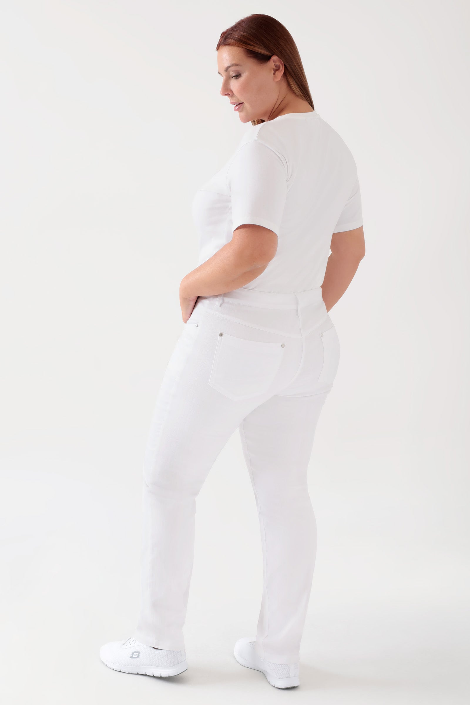5-Pocket Hose Damen - Jeanslook weiß, Rückansicht 