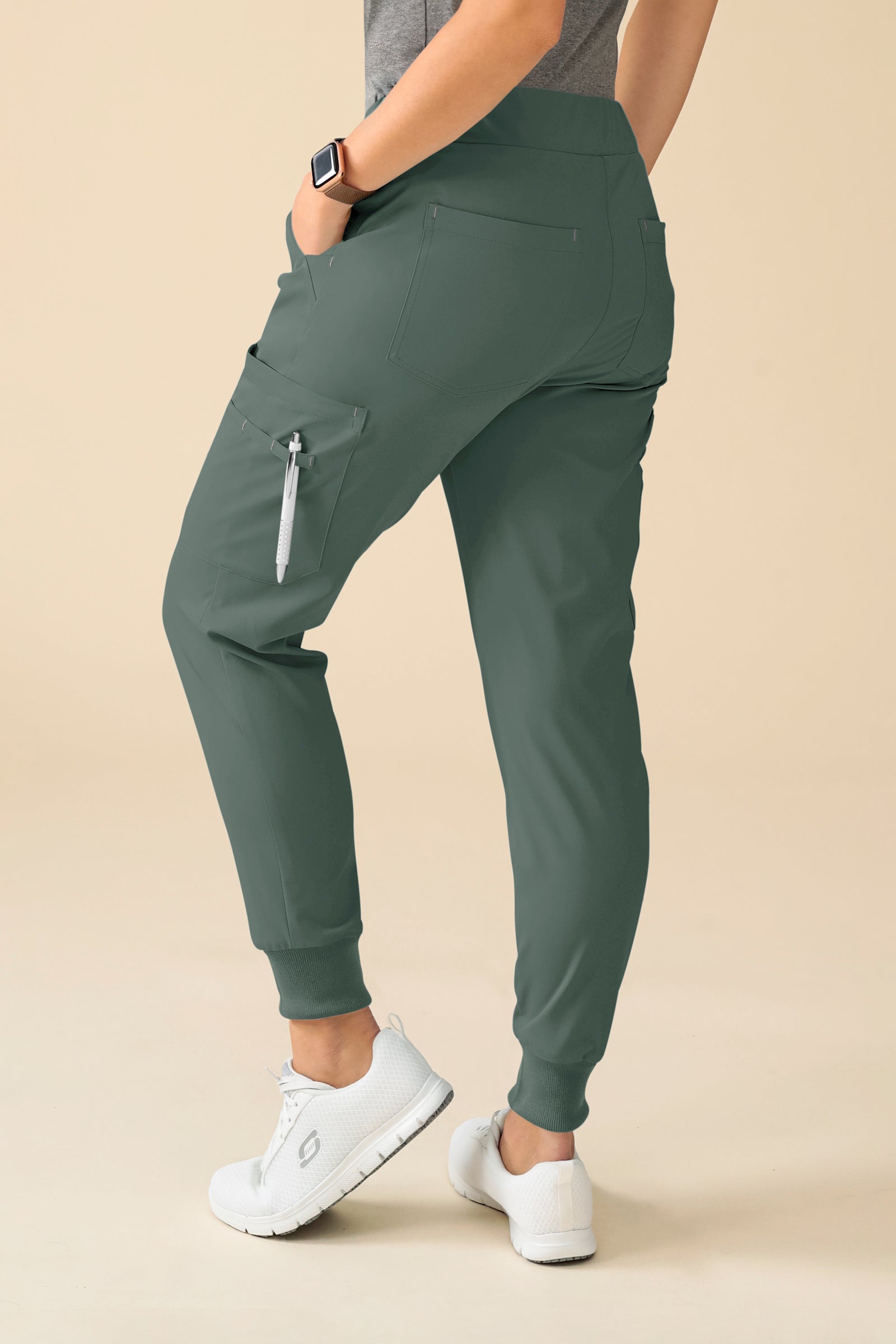 KAERE Hose Damen - Saumbündchen Kurzgr. mit Beintaschen dunkelgrün