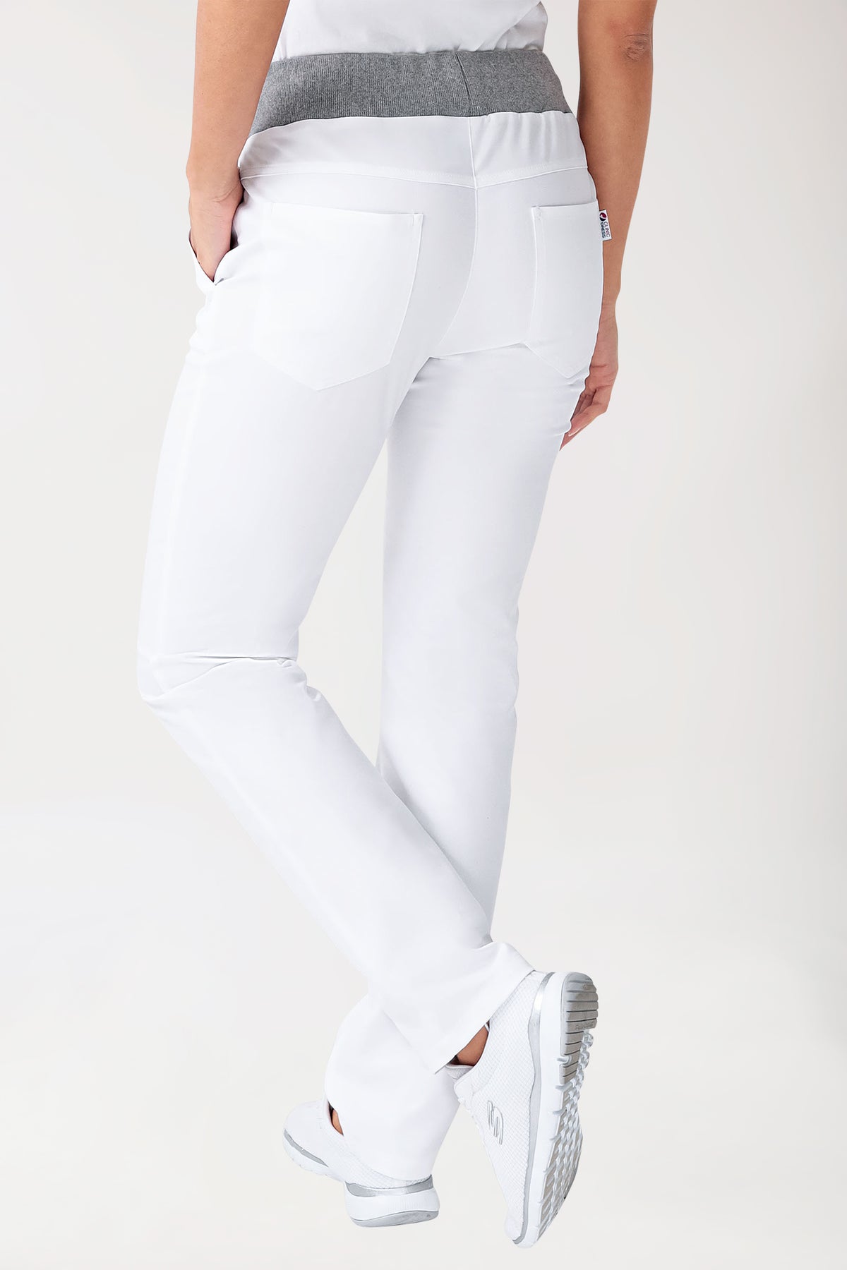 Stretch Hose Damen - Strickbund weiß/grau melange, Rückansicht 