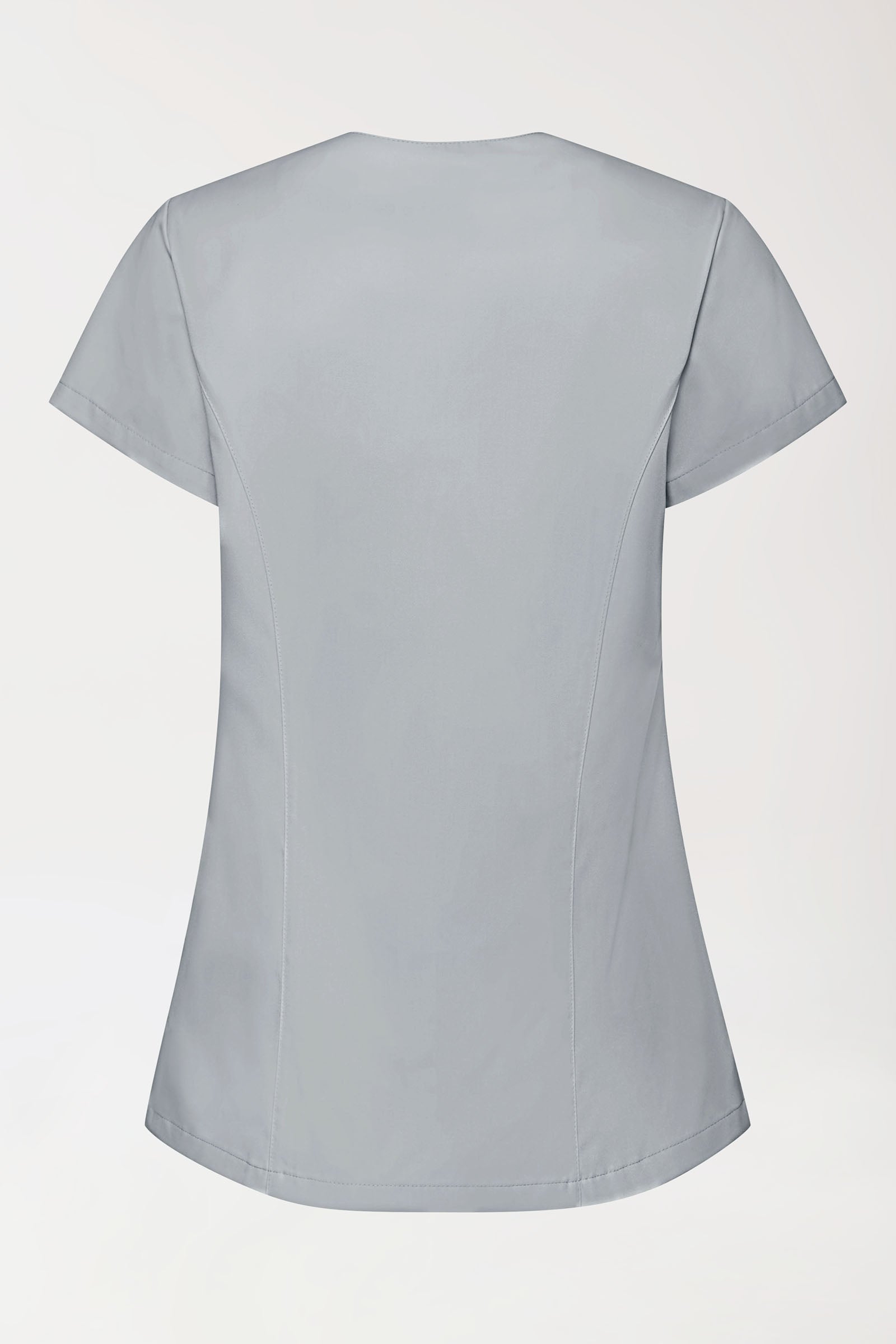GREEN Stretch Kasack Damen - asymmetrische Druckknopfleiste perlgrau, Rückansicht 