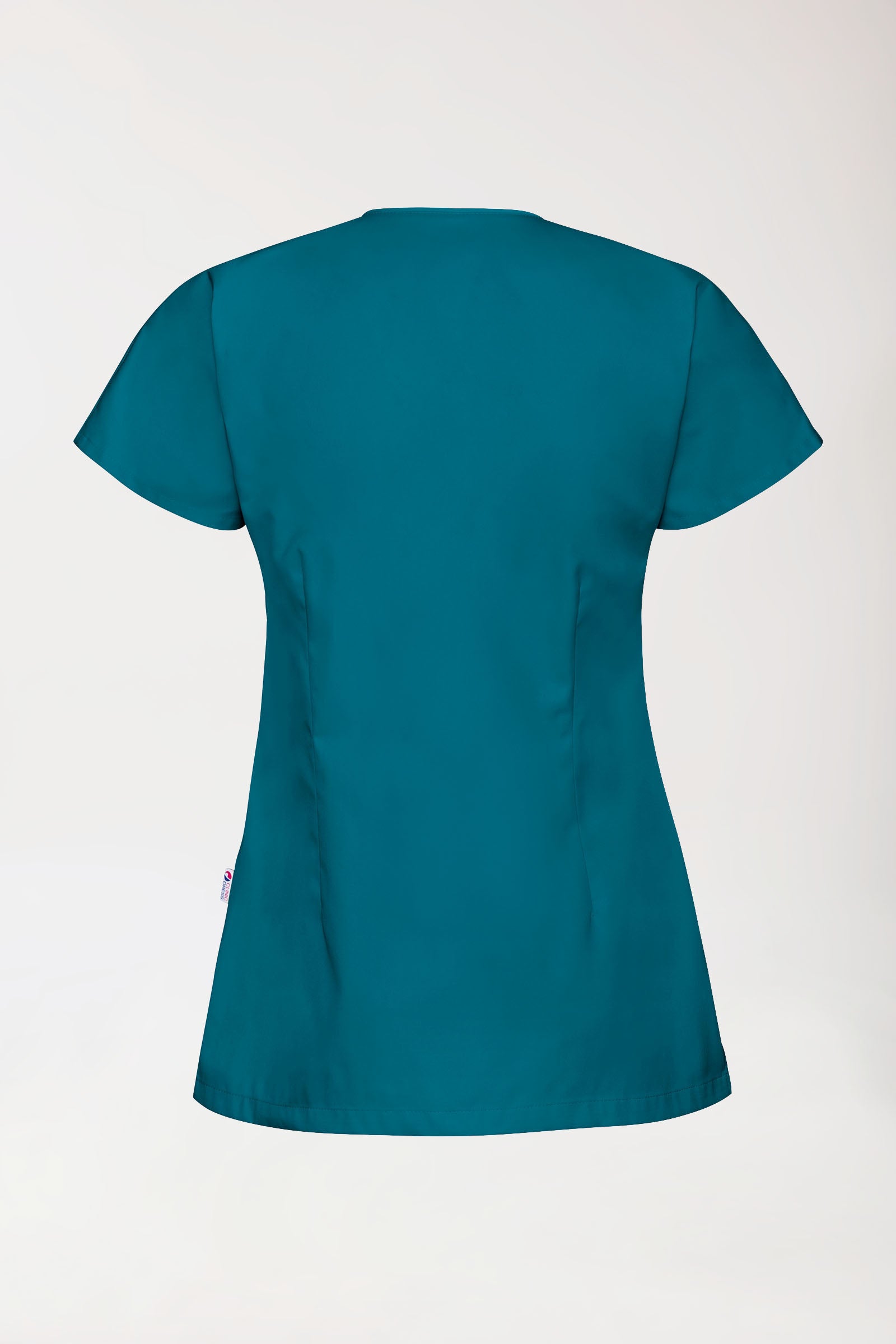 Beauty Kasack Damen - asymmetrische Druckknopfleiste petrol/grau