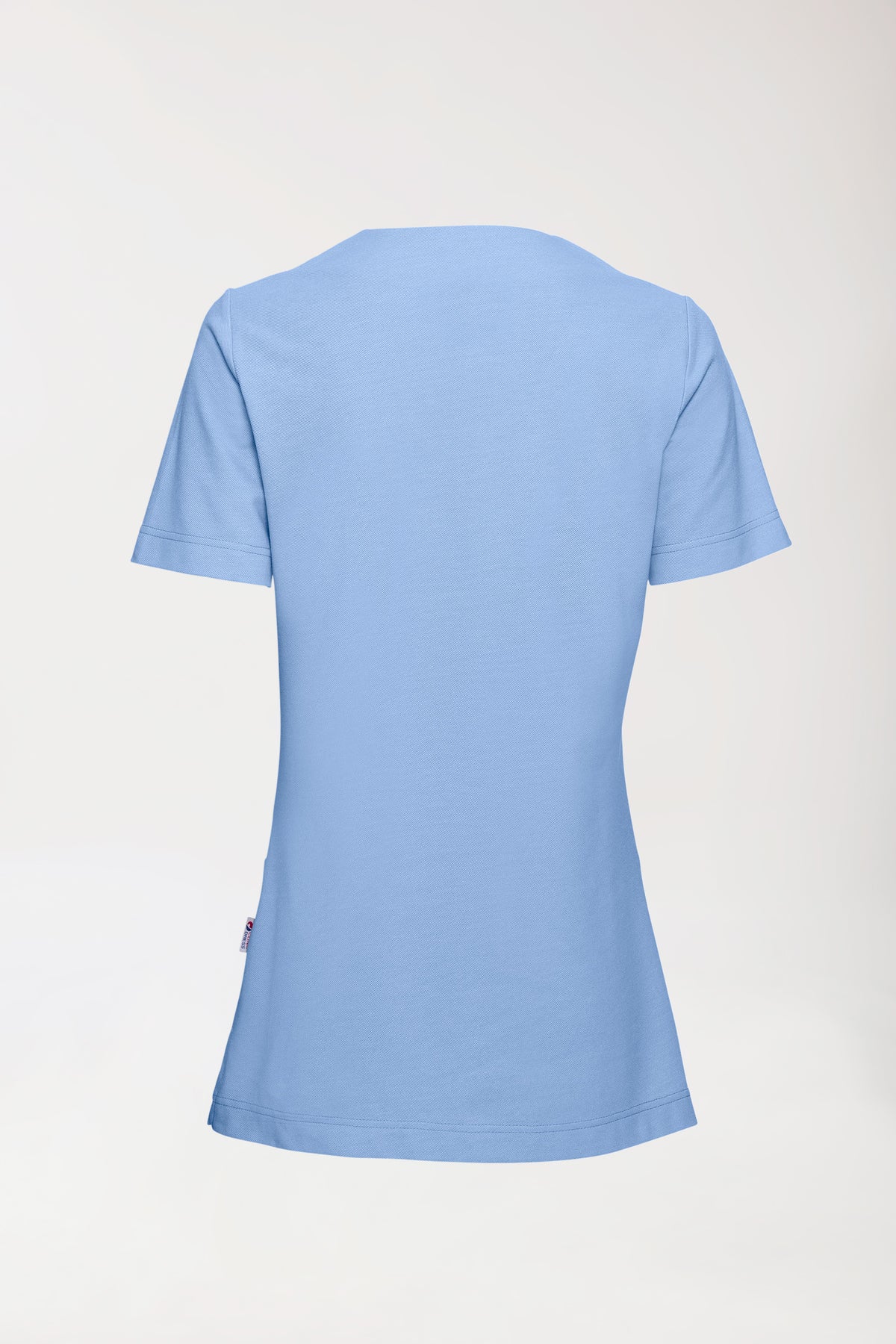 Piqué Longshirt Damen - V-Ausschnitt himmelblau, Rückansicht 