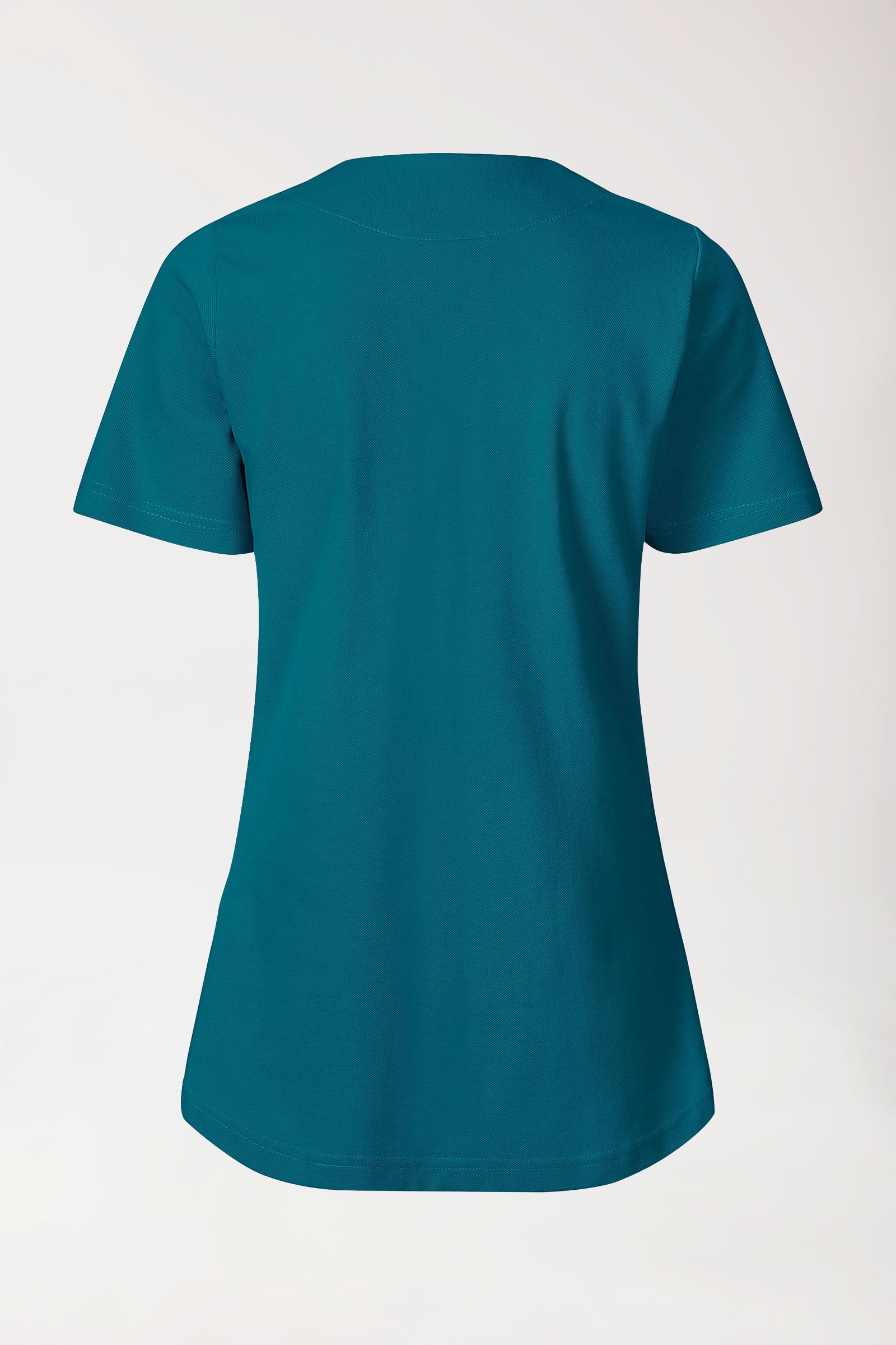 Piqué Longshirt Damen - diagonaler Ausschnitt petrol, Rückansicht 