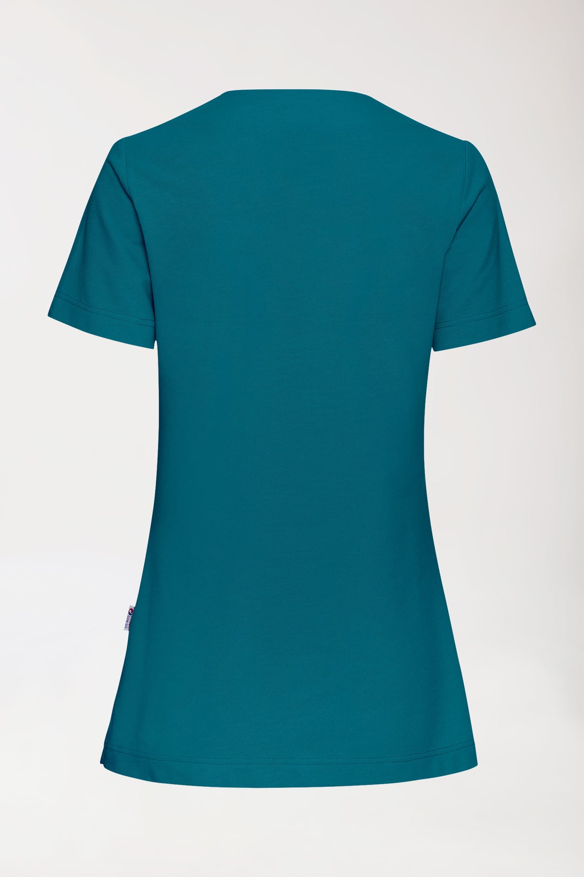 Piqué Longshirt Damen - V-Ausschnitt petrol, Rückansicht 