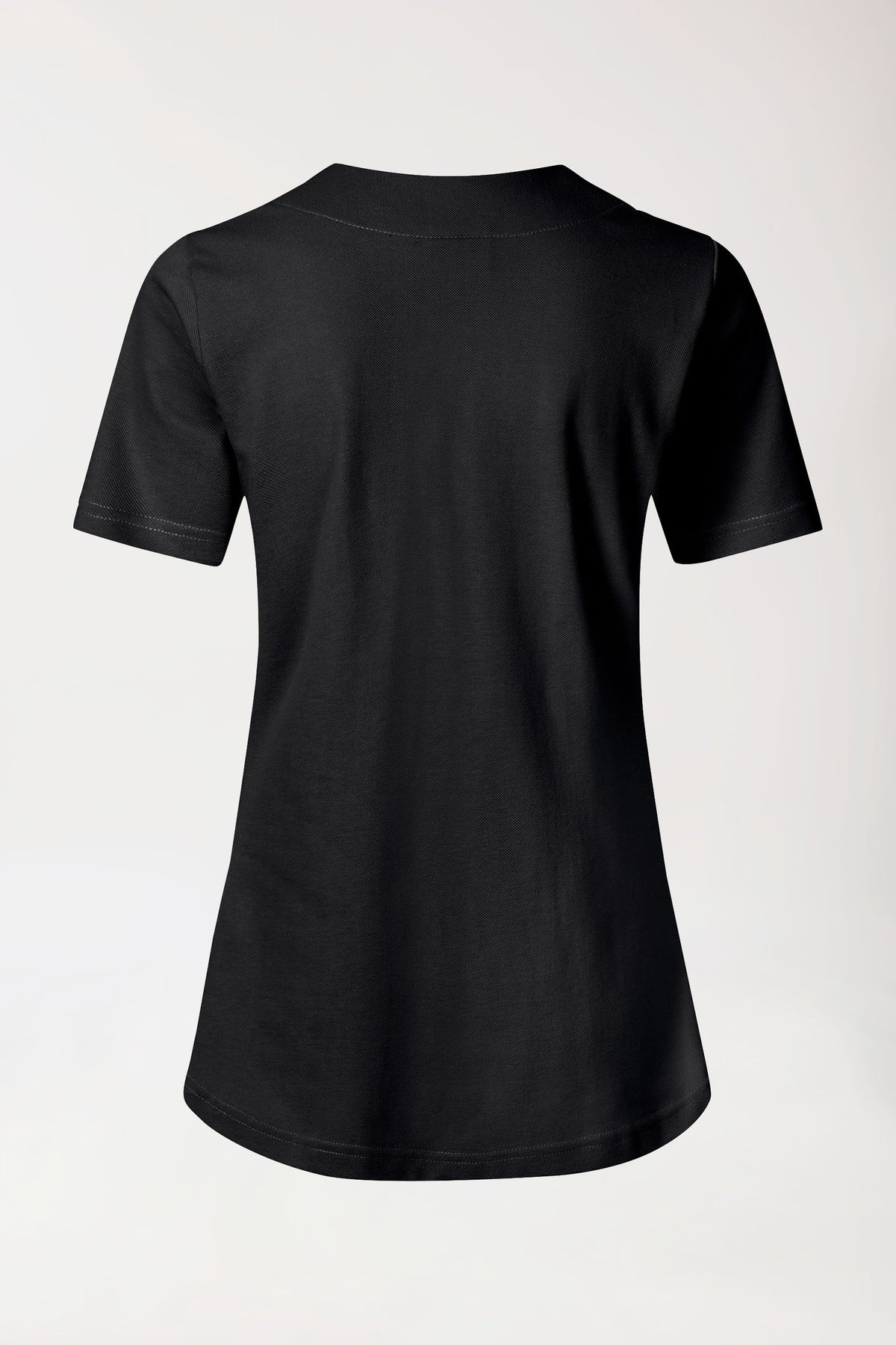 Piqué Longshirt Damen - diagonaler Ausschnitt schwarz, Rückansicht 