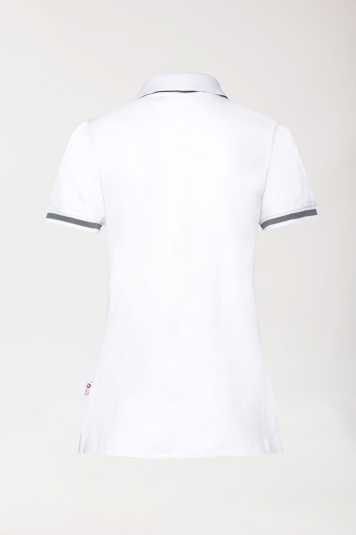 Stretch Shirt Damen - Polokragen weiß/dunkelgrau melange, Rückansicht 