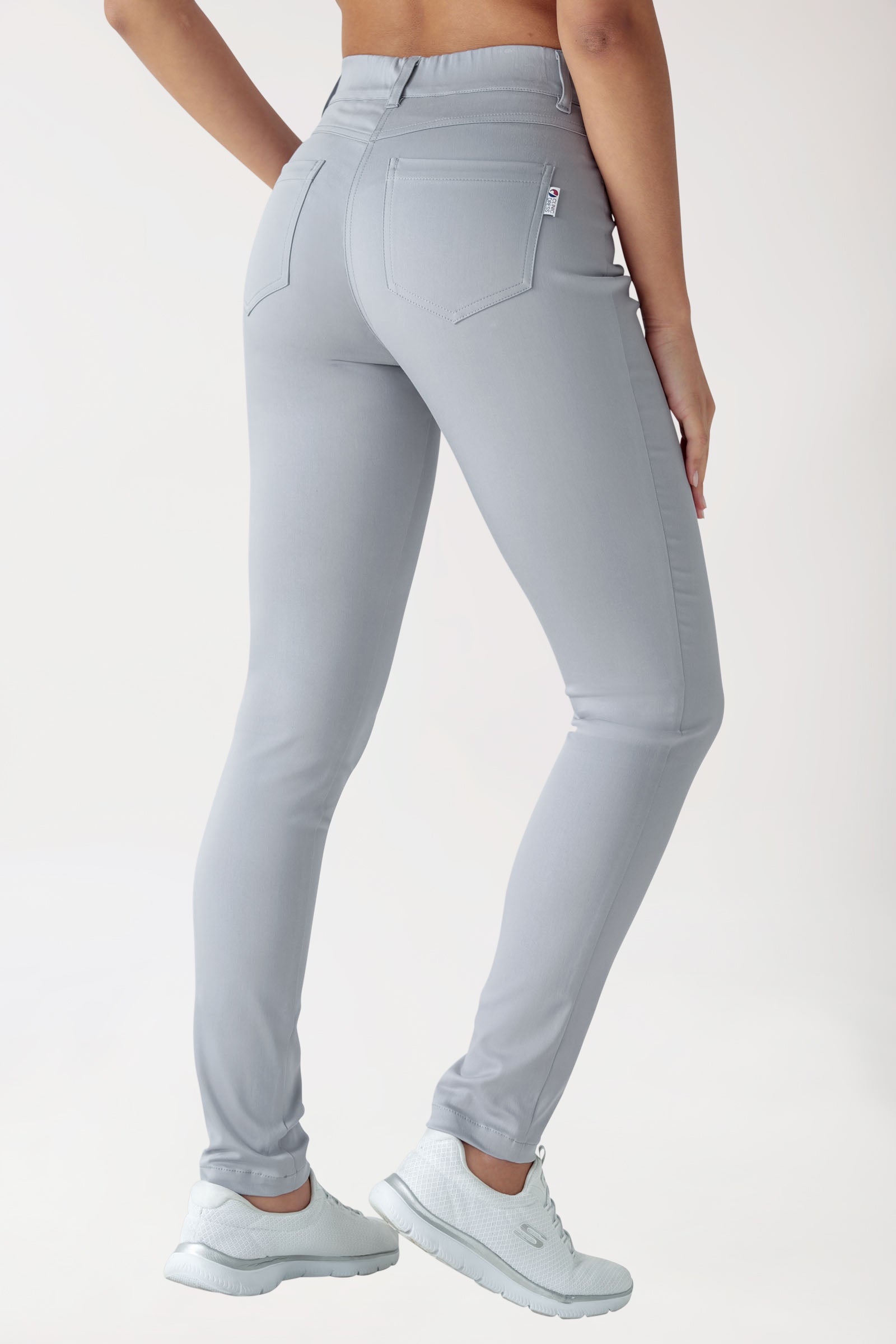 Stretch 5-Pocket Hose Damen - schlankes Bein grau, Rückansicht 