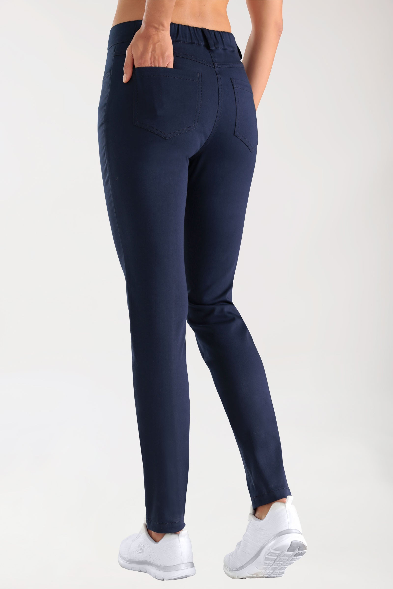 Stretch 5-Pocket Hose Damen - schlankes Bein navy, Rückansicht 