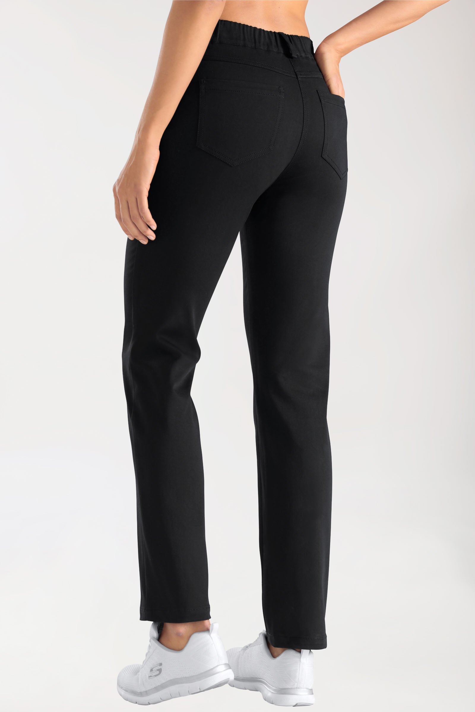 Stretch 5-Pocket Hose Damen - gerades Bein schwarz, Rückansicht 
