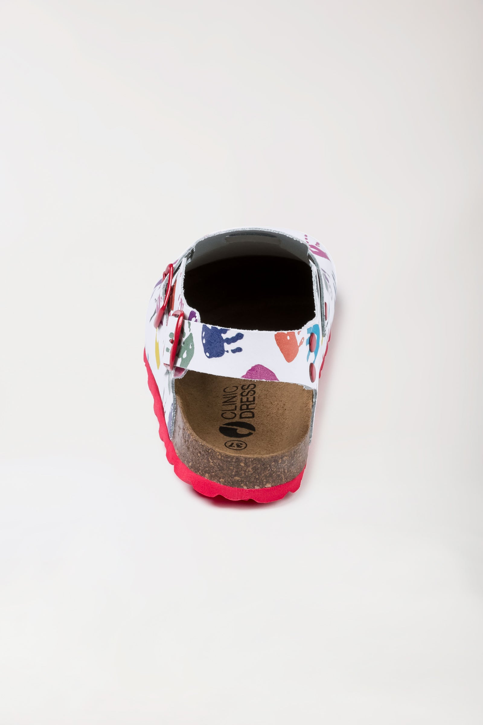 Damen Clog weiß/bunt, Rückansicht 