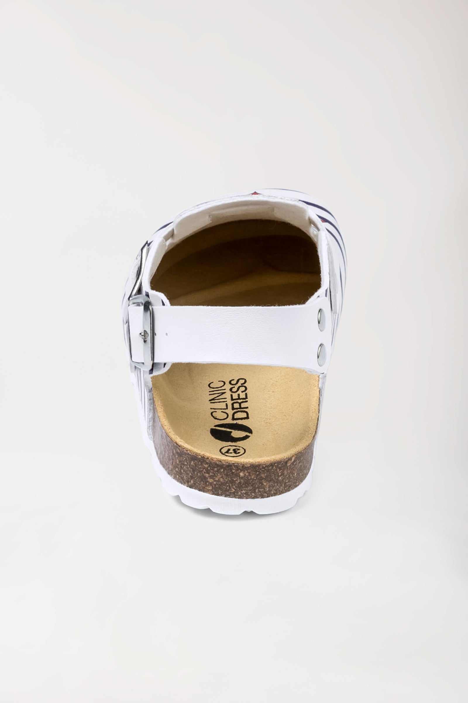 Damen Clog weiß/marine/rot, Rückansicht 