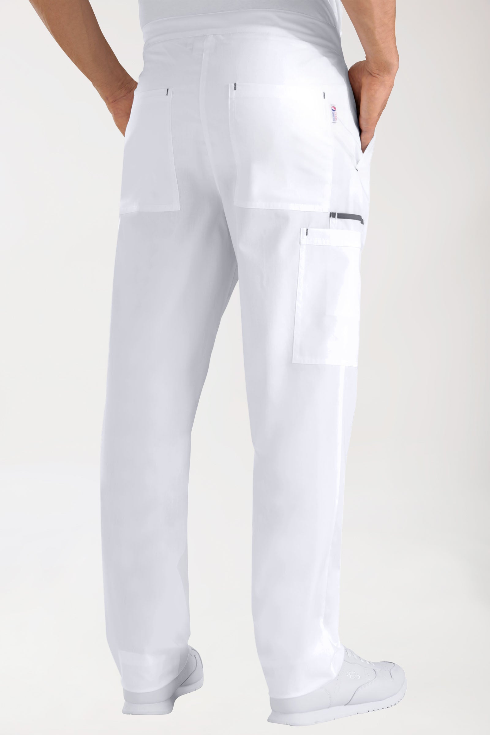 Hose Weiß mit Steingrau Unisex, Rückansicht 