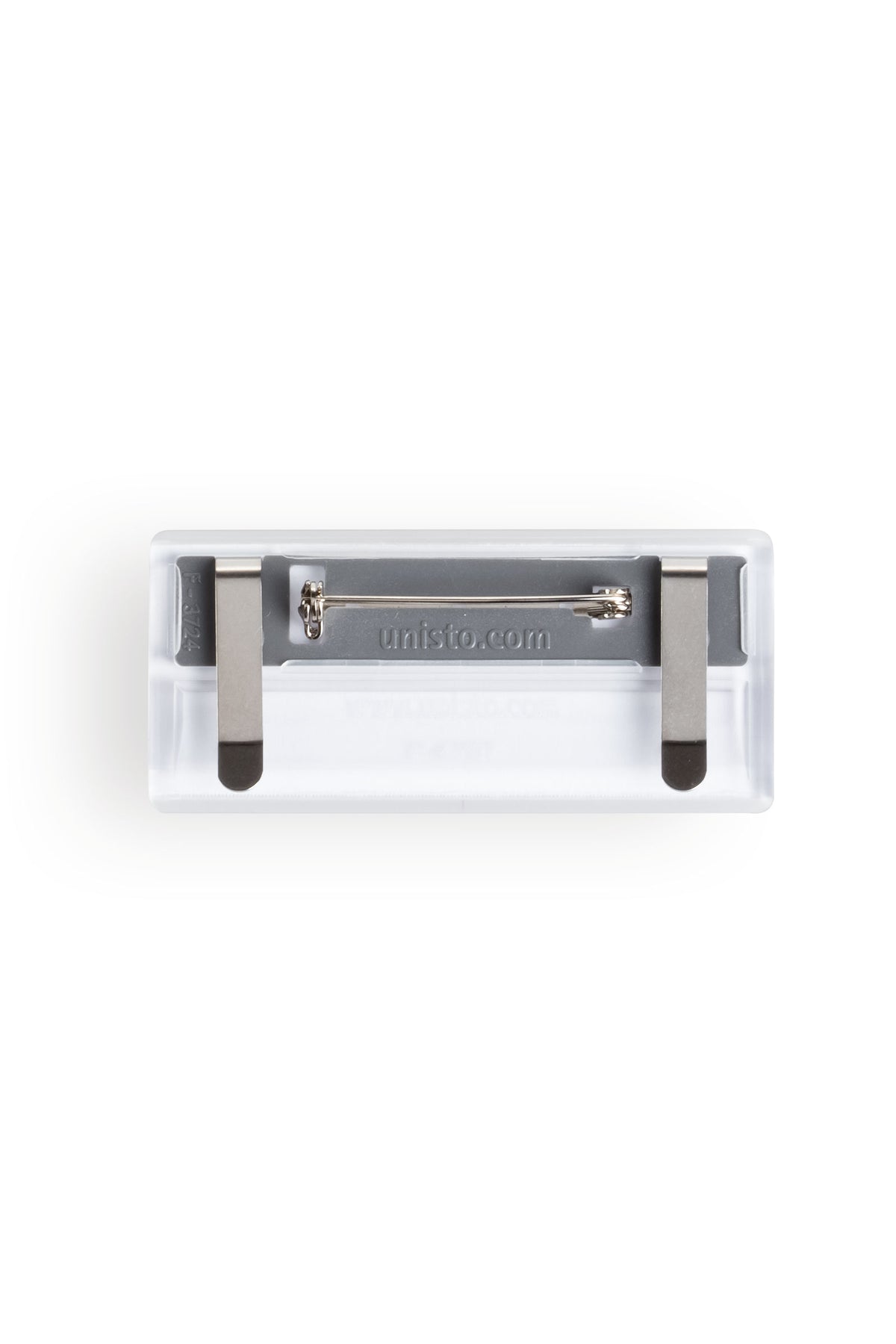 Namensschild Anstecker Silber Metallic 7x3 cm, Rückansicht 