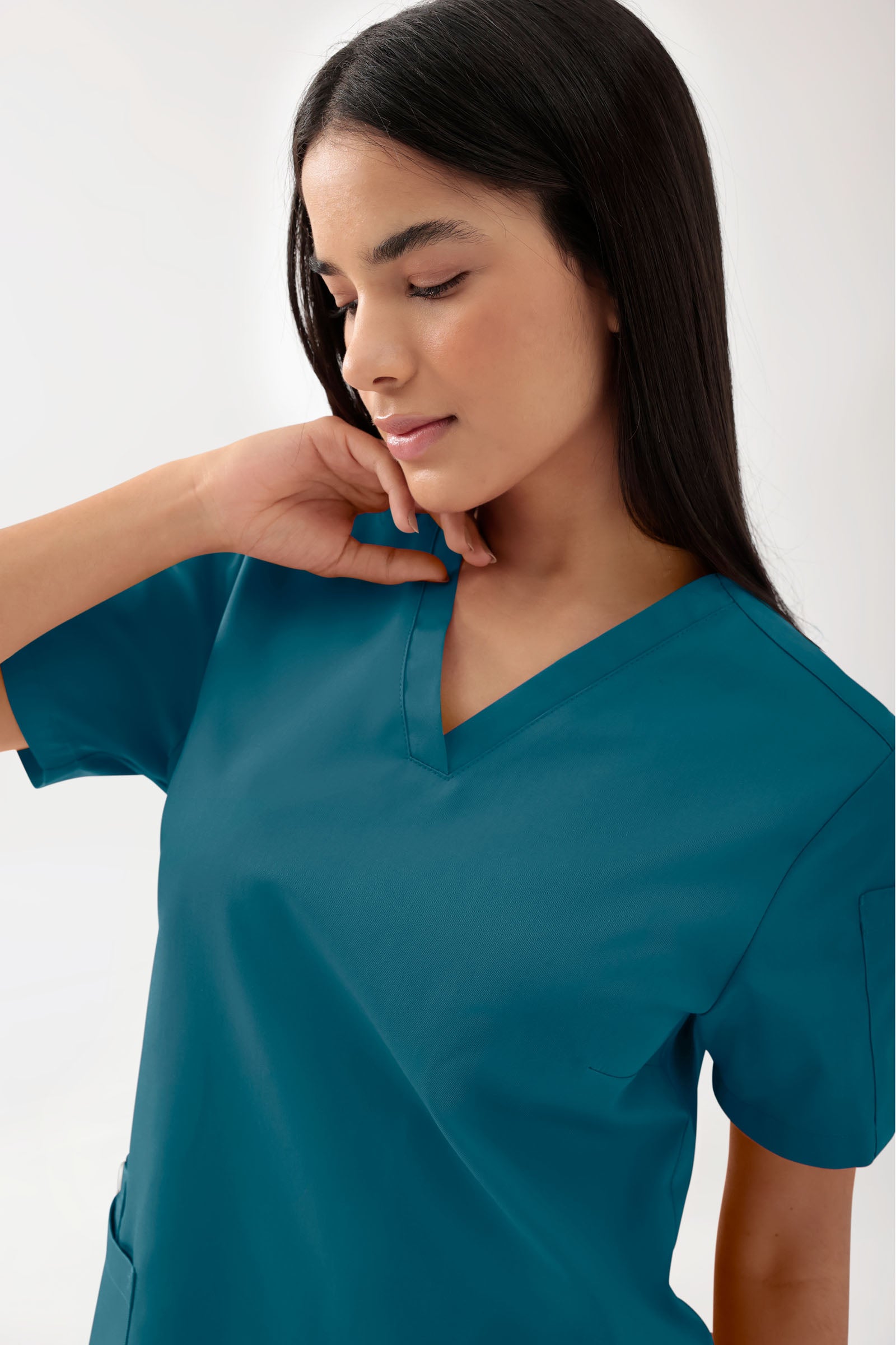 GREEN Stretch Schlupfkasack Damen - V-Ausschnitt petrol